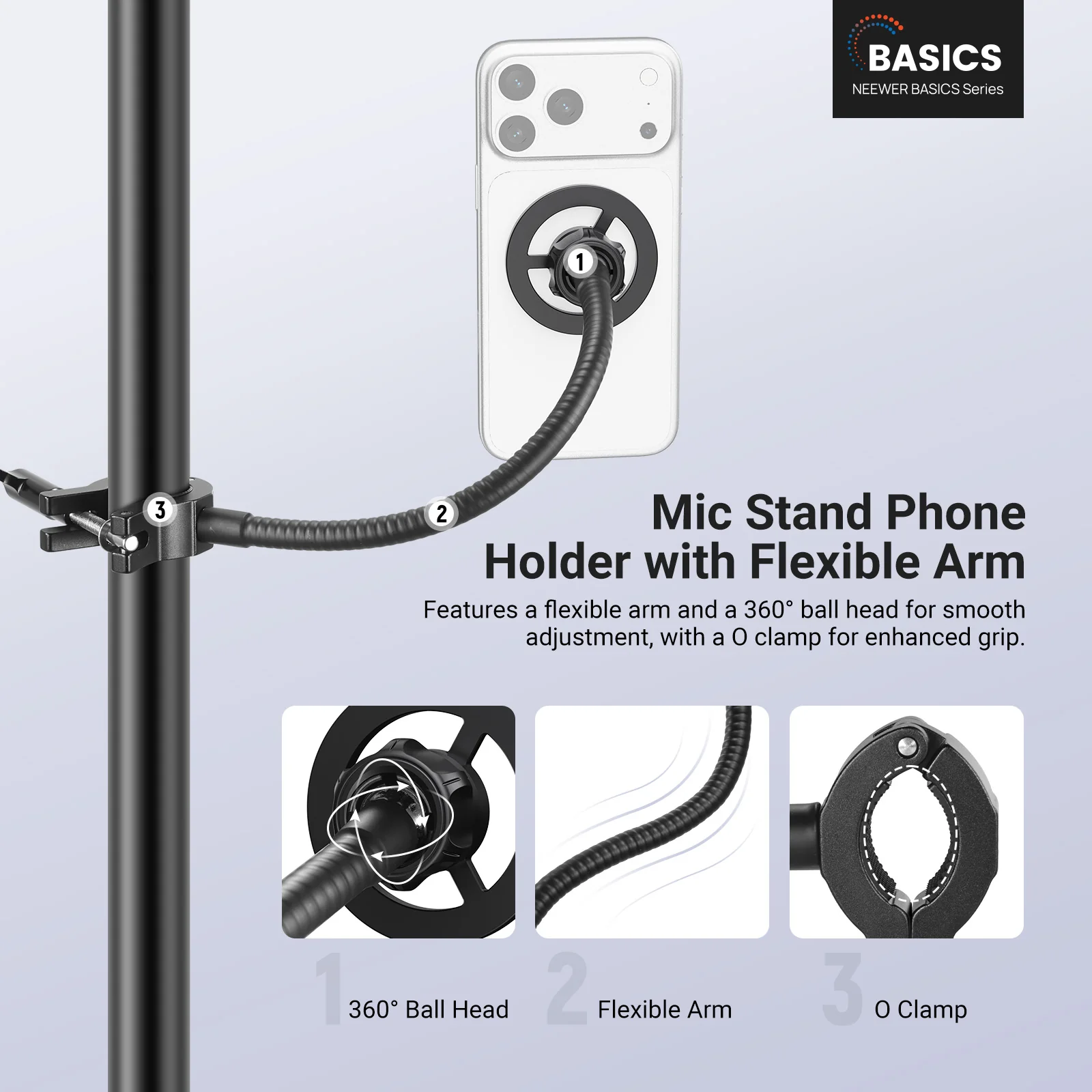 NEEWER BASICS MS009 Mic Stand Phone Holder with Flexible Arm - Image 12