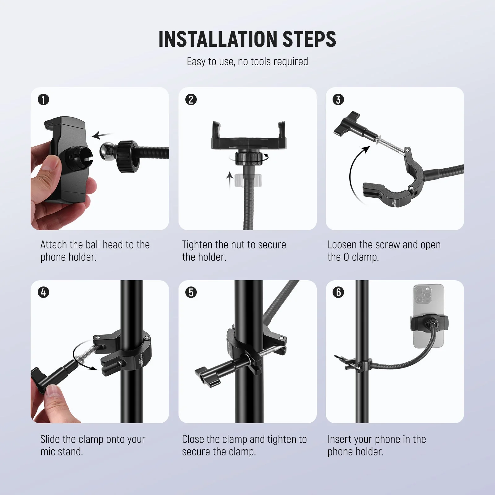 NEEWER BASICS MS009 Mic Stand Phone Holder with Flexible Arm - Image 6