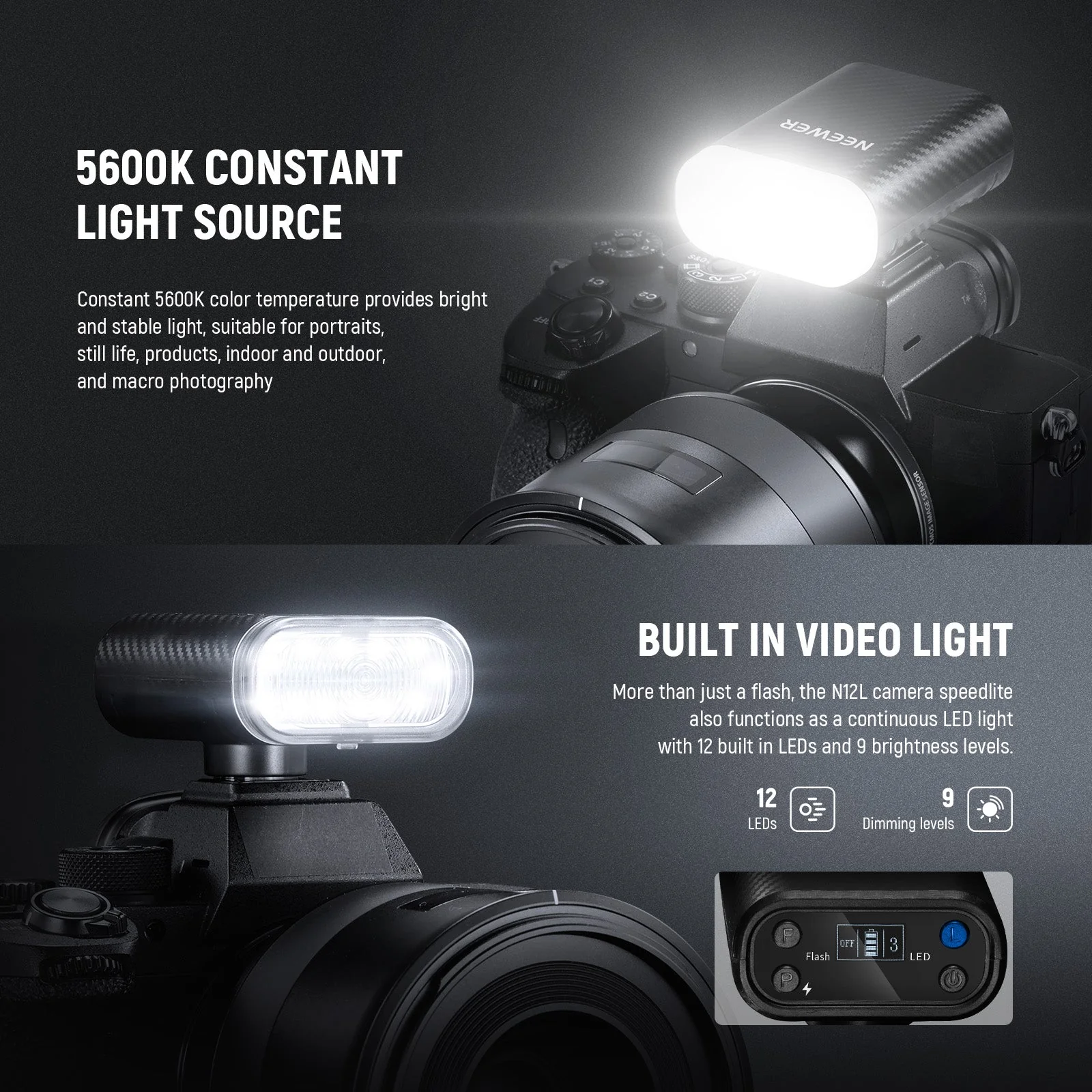 NEEWER ENTRY LEVEL VERSION N12L Mini Camera Flash with LED Video Light - Image 5