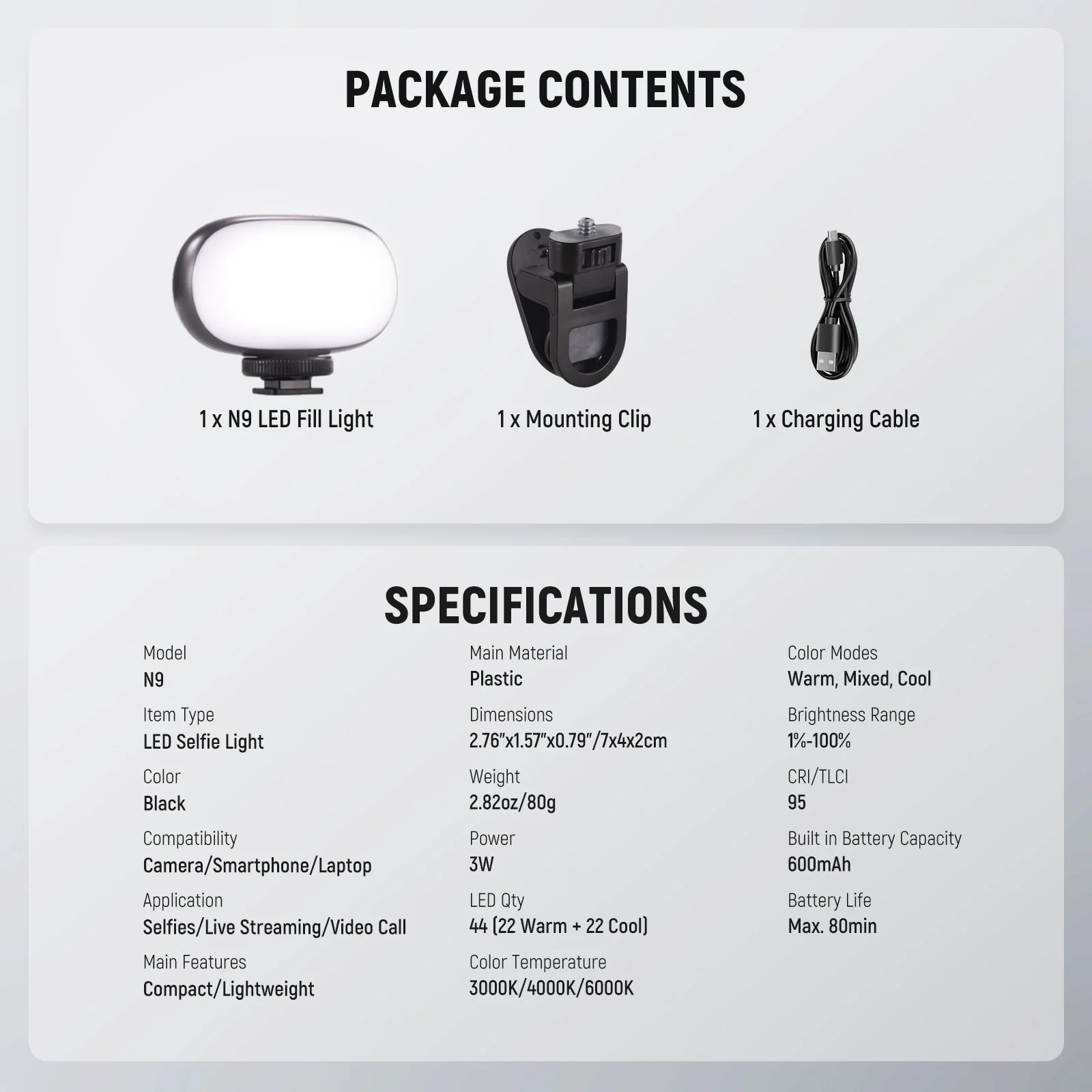NEEWER BASICS N9 Clip on LED Selfie Light - Image 8