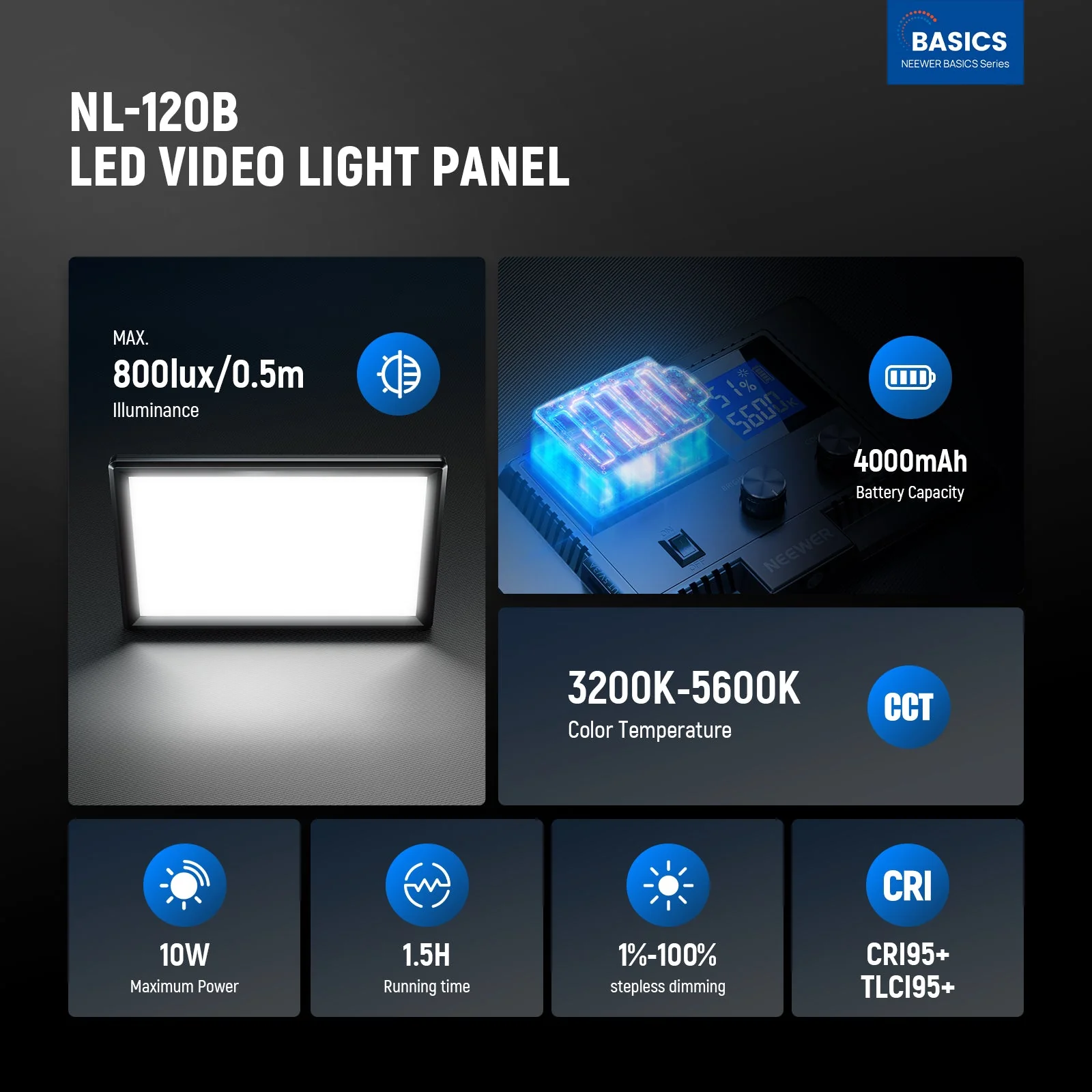 NEEWER BASICS NL-120B Bi-Color LED Panel Light - Image 2