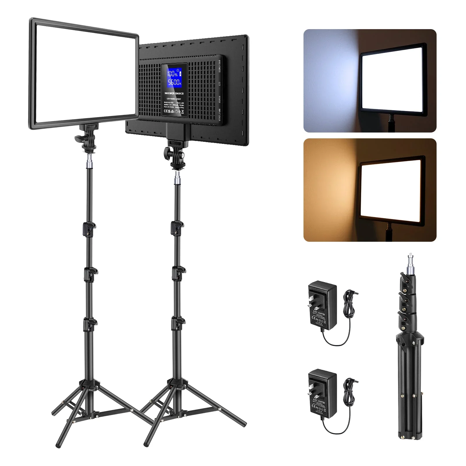 NEEWER BASICS NL-192B 2 Pack Bi-Color LED Video Panel Light Kit