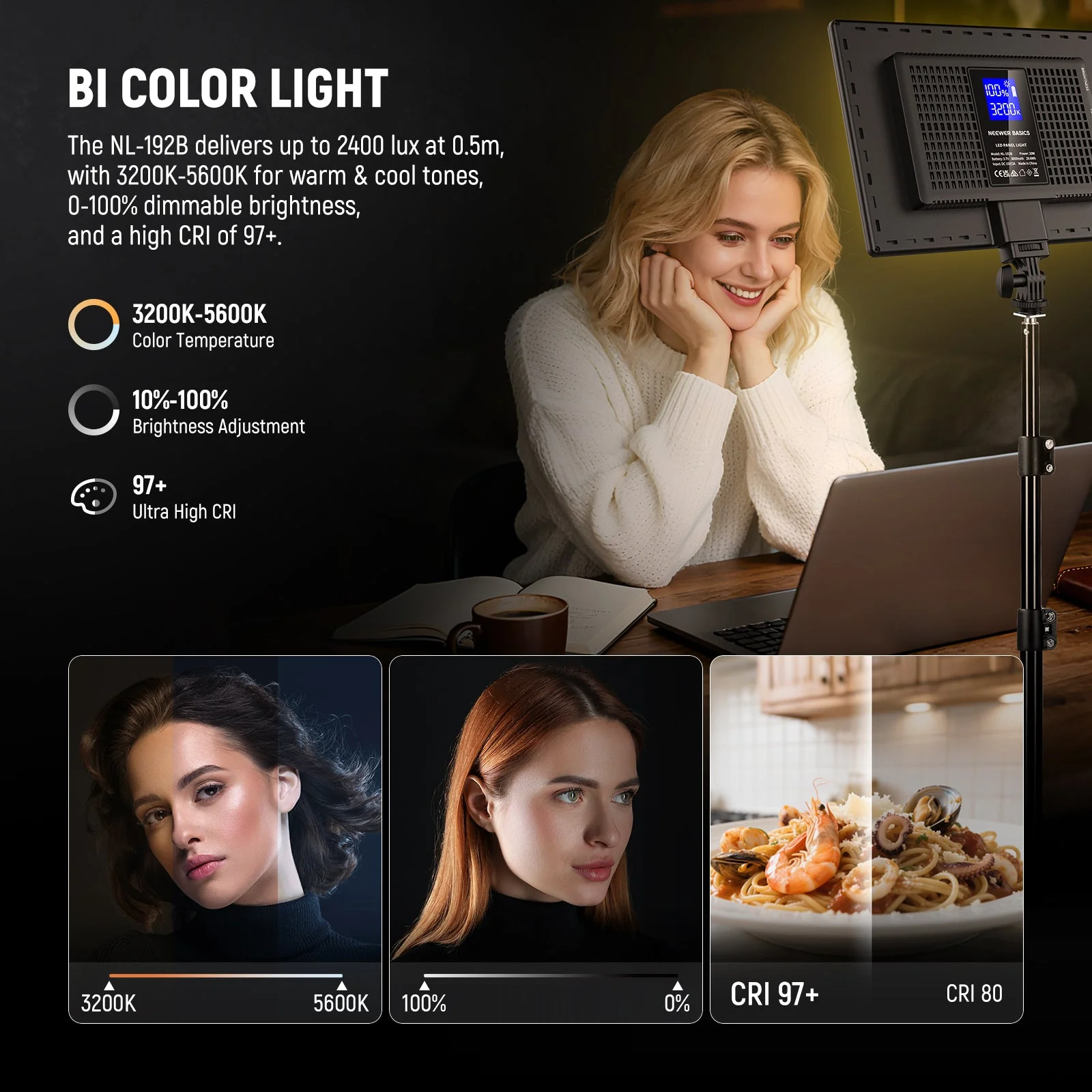 NEEWER BASICS NL-192B 2 Pack Bi-Color LED Video Panel Light Kit - Image 3