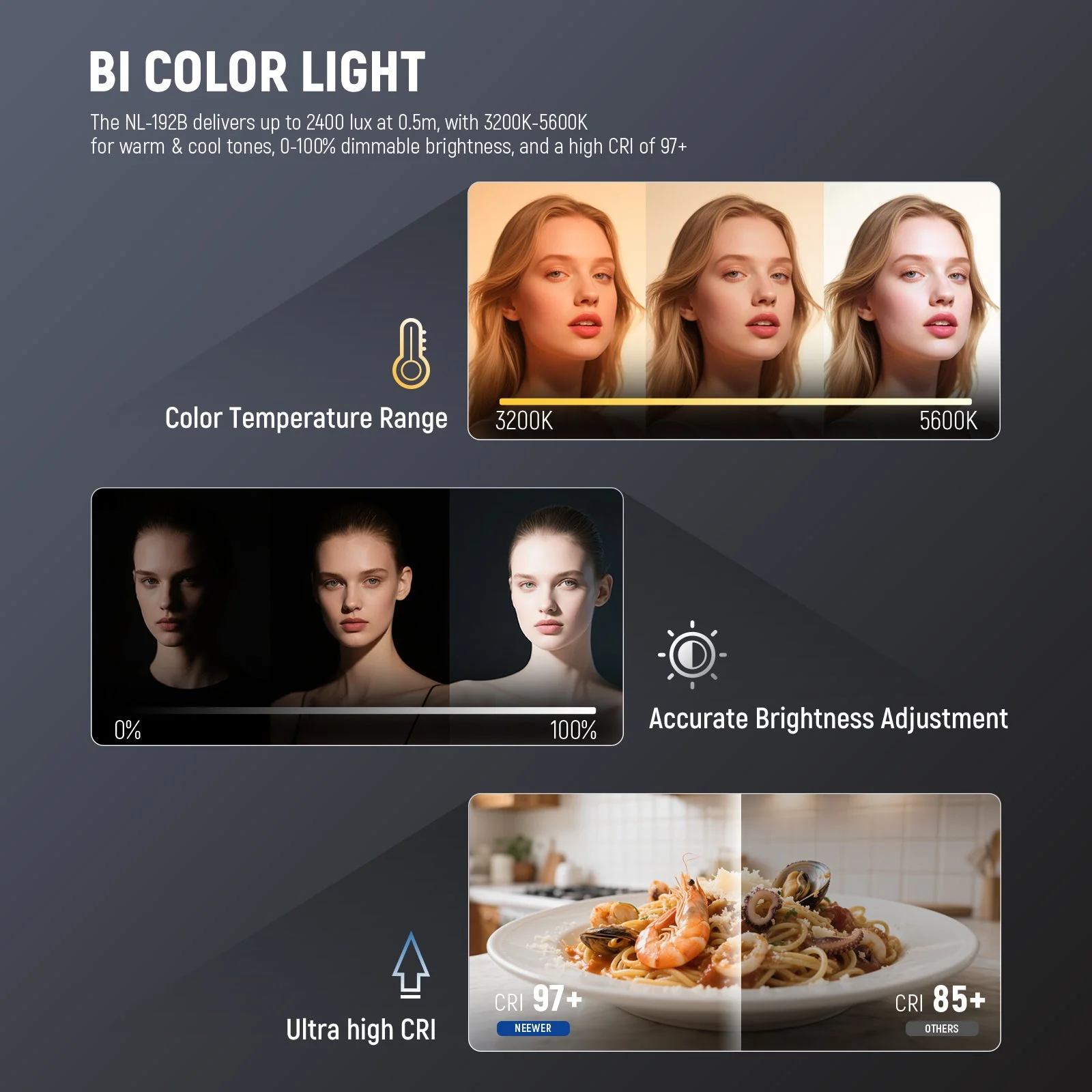 NEEWER BASICS NL-192B Bi-Color LED Video Light Panel - Image 4
