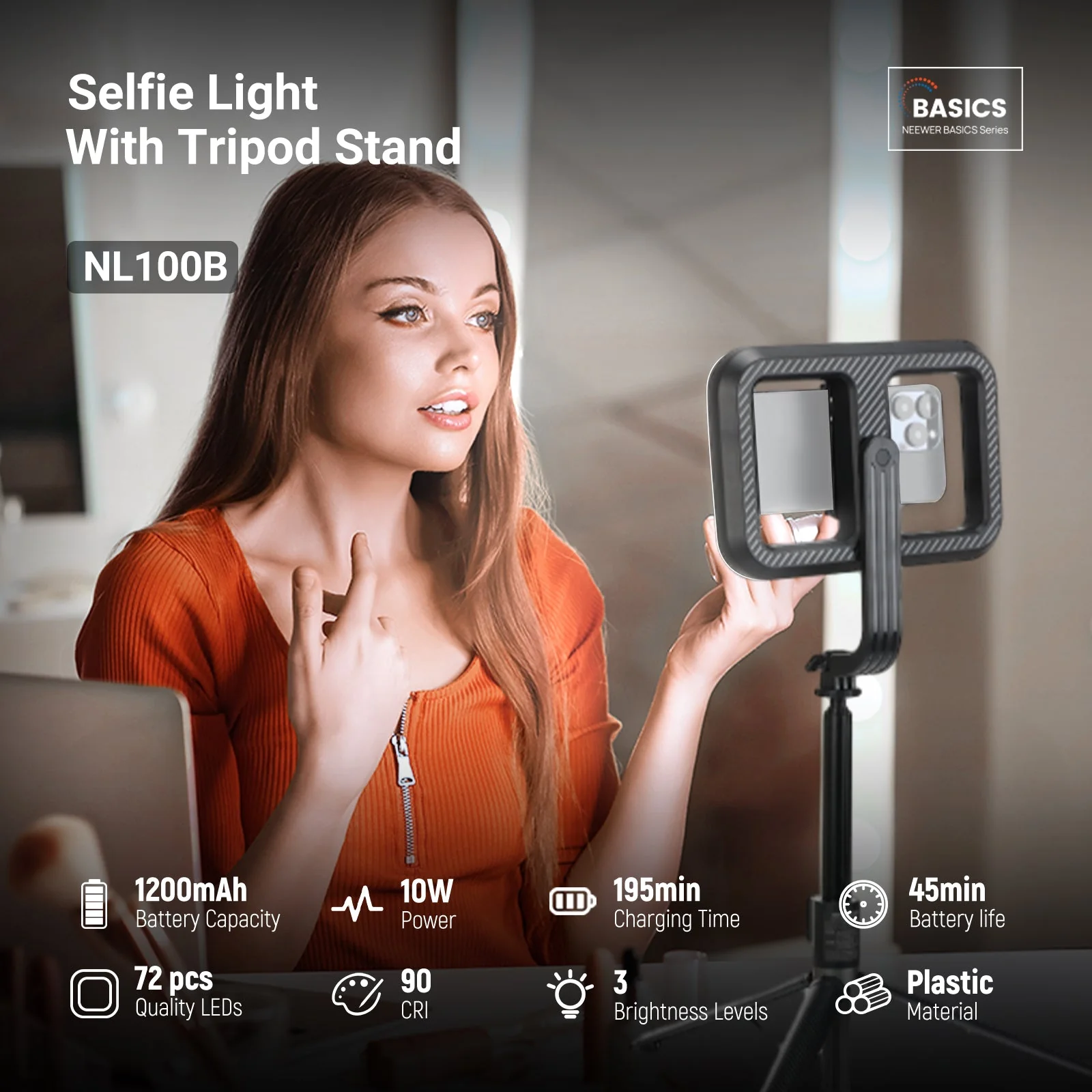 NEEWER NL100B Wireless Selfie Light with Tripod Stand - Image 2