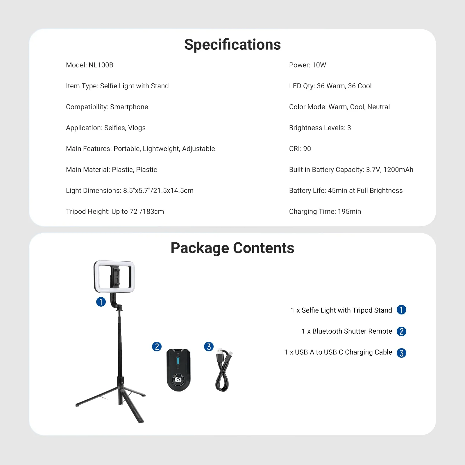 NEEWER NL100B Wireless Selfie Light with Tripod Stand - Image 9