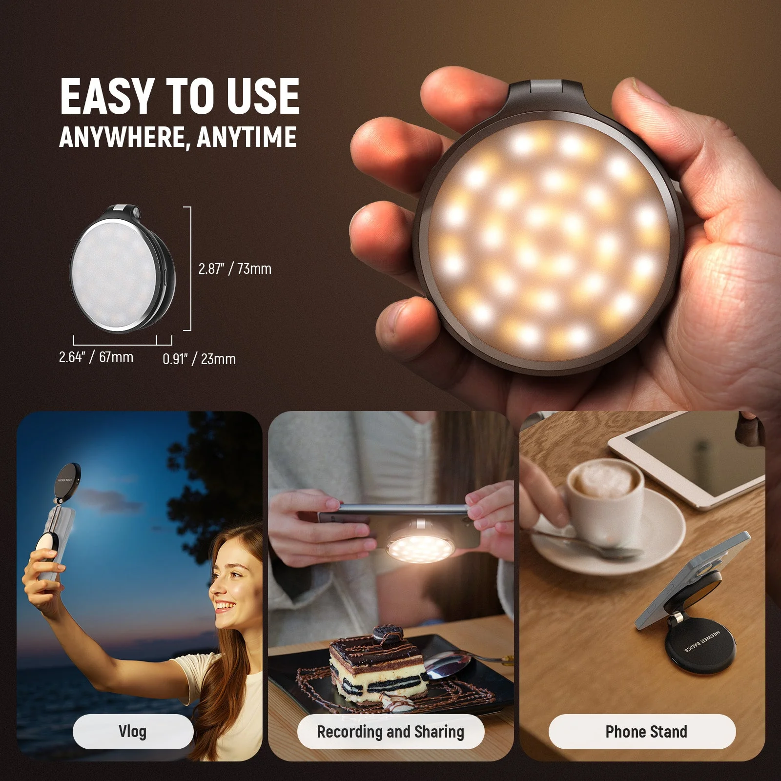 NEEWER BASICS NL48R Magnetic LED Selfie Light with Mirror - Image 8