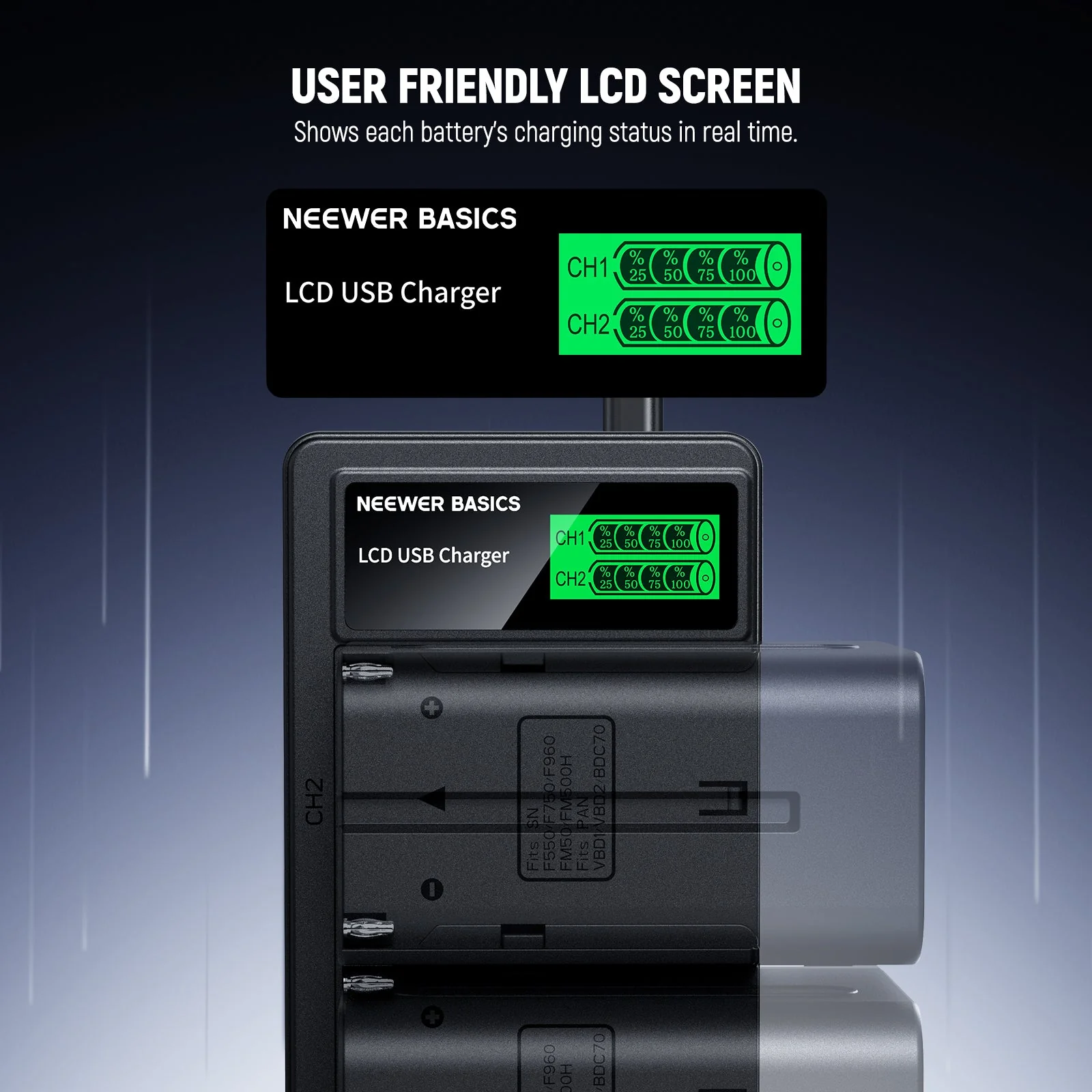 NEEWER BASICS NW-F970B NP-F970 7800mAh Replacement Battery Charger Set - Image 4