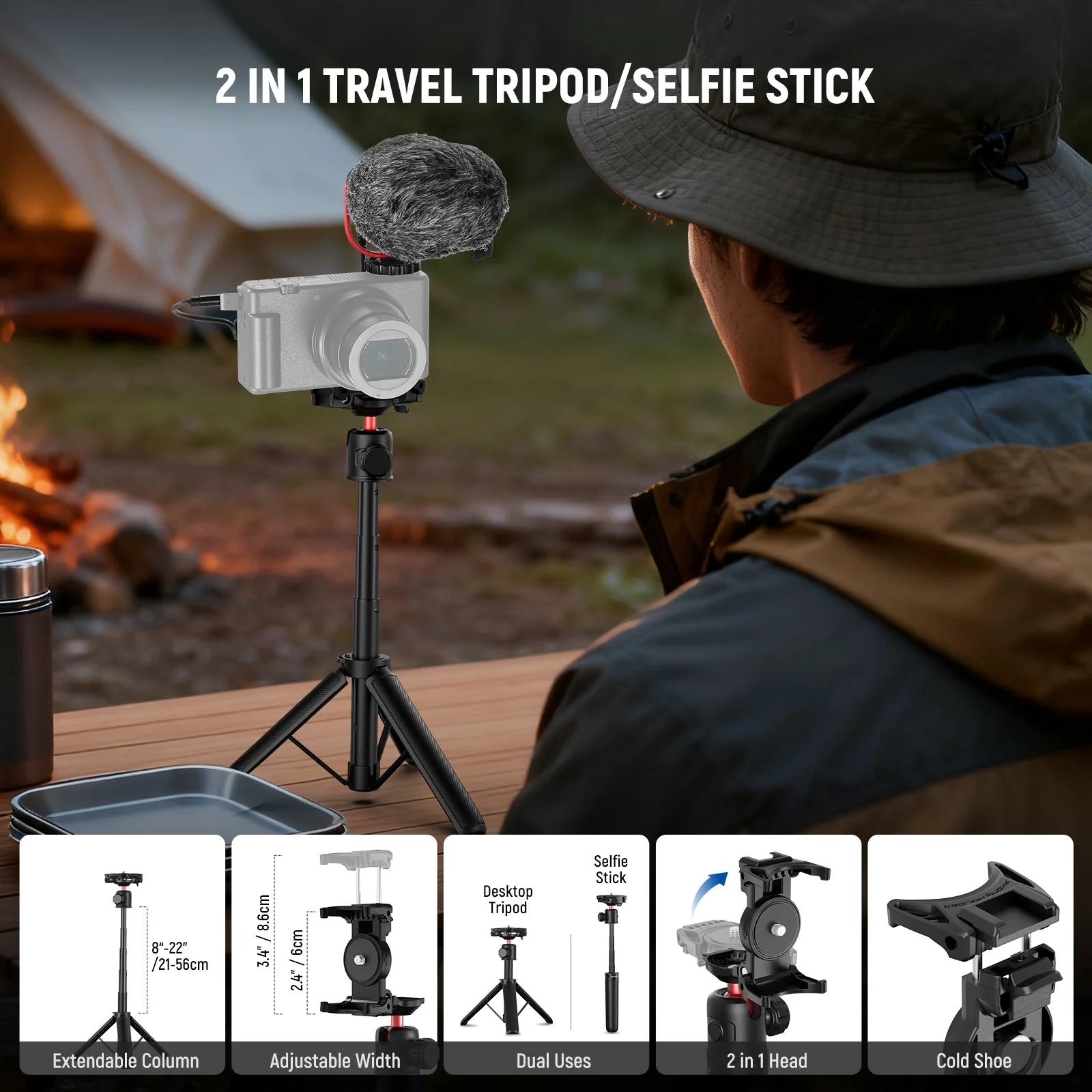 NEEWER BASICS PA050 Phone Vlogging Kit with Bi-Color Light/Mic/Selfie Stick - Image 3