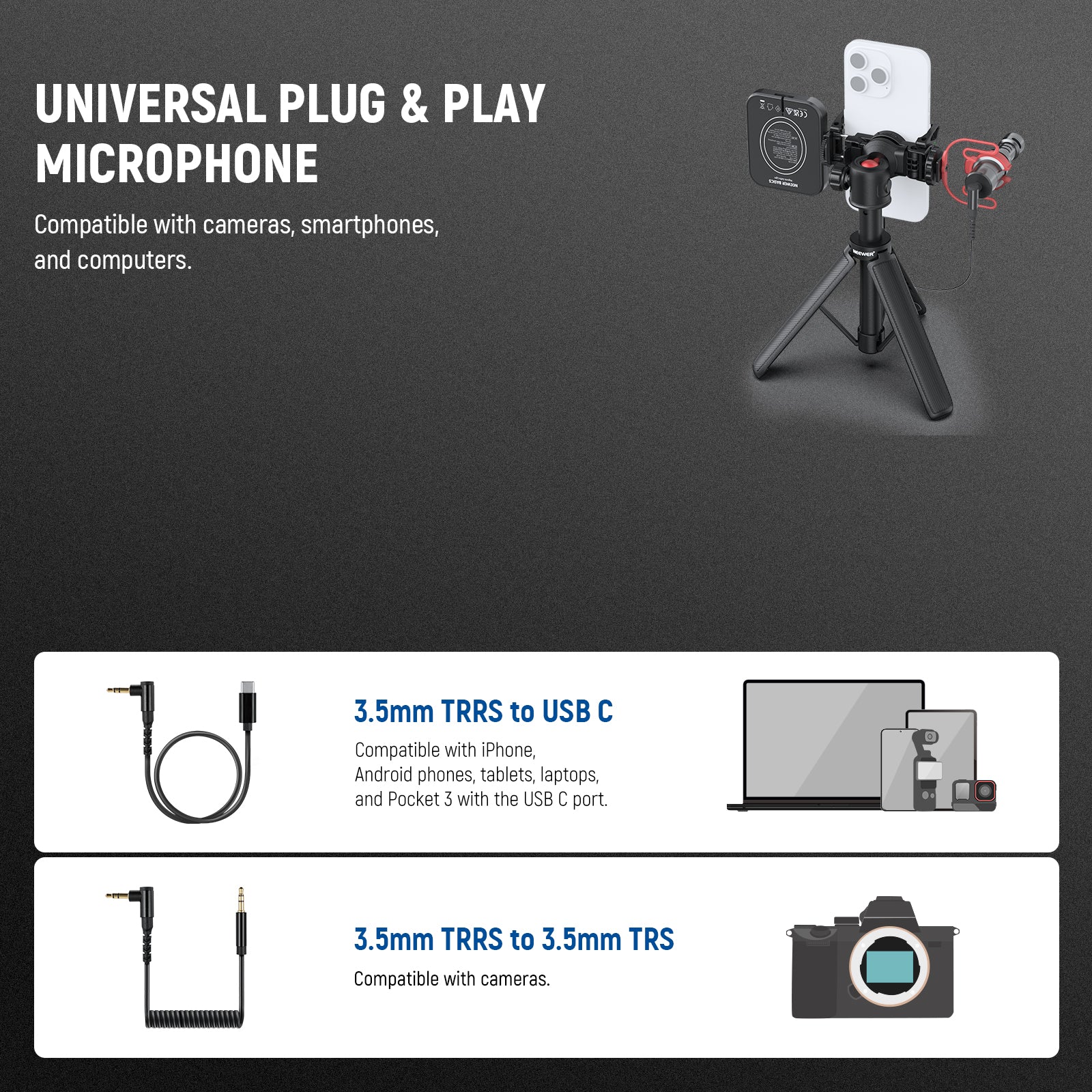 NEEWER BASICS PA050 Phone Vlogging Kit with Bi-Color Light/Mic/Selfie Stick - Image 5