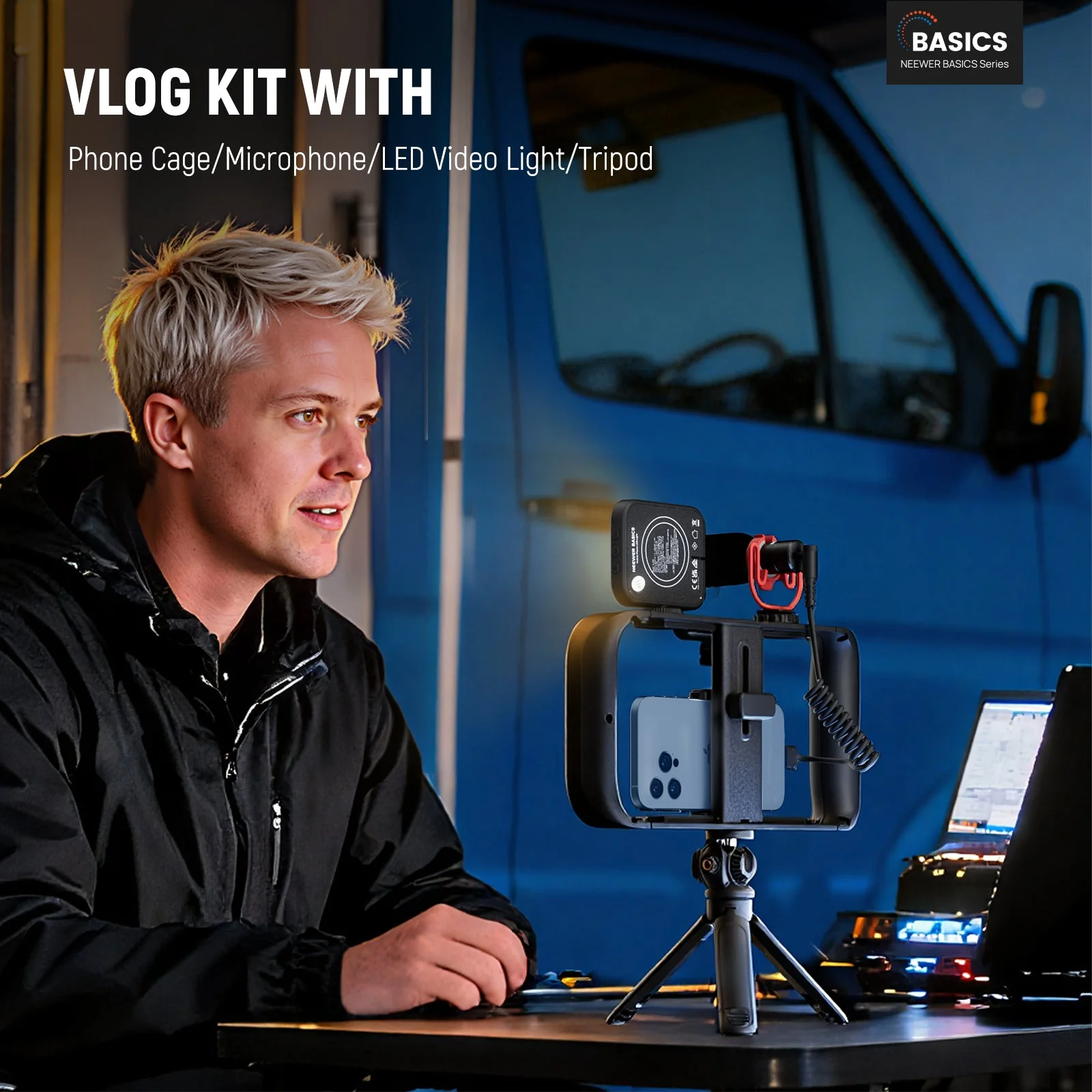 NEEWER BASICS PA055 Phone Cage Vlogging Kit with Bi-Color Light/Mic/Tripod - Image 2