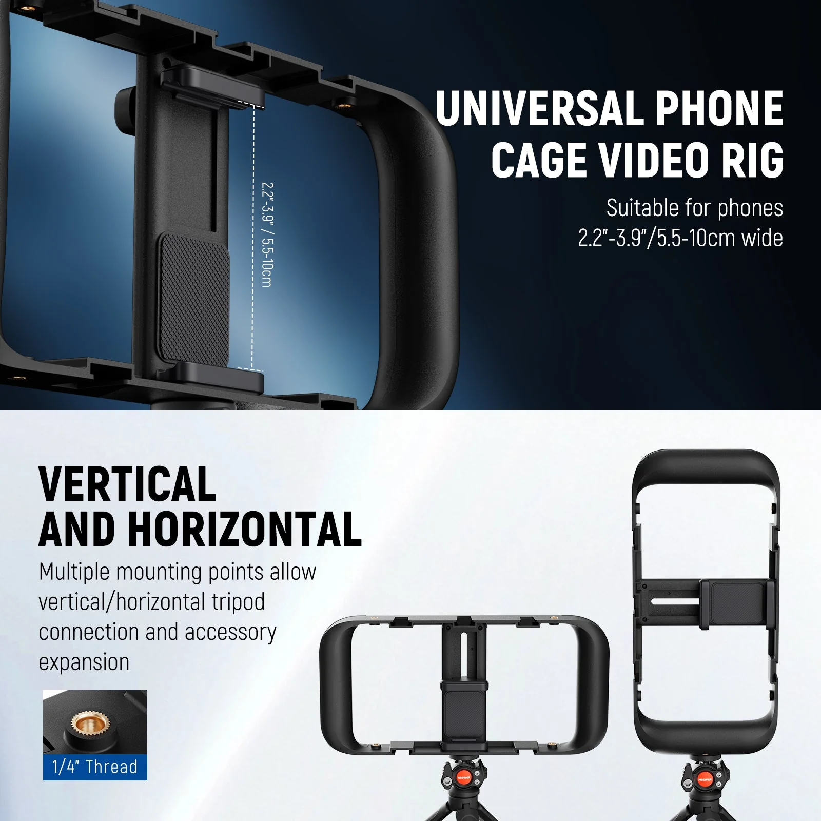 NEEWER BASICS PA055 Phone Cage Vlogging Kit with Bi-Color Light/Mic/Tripod - Image 3