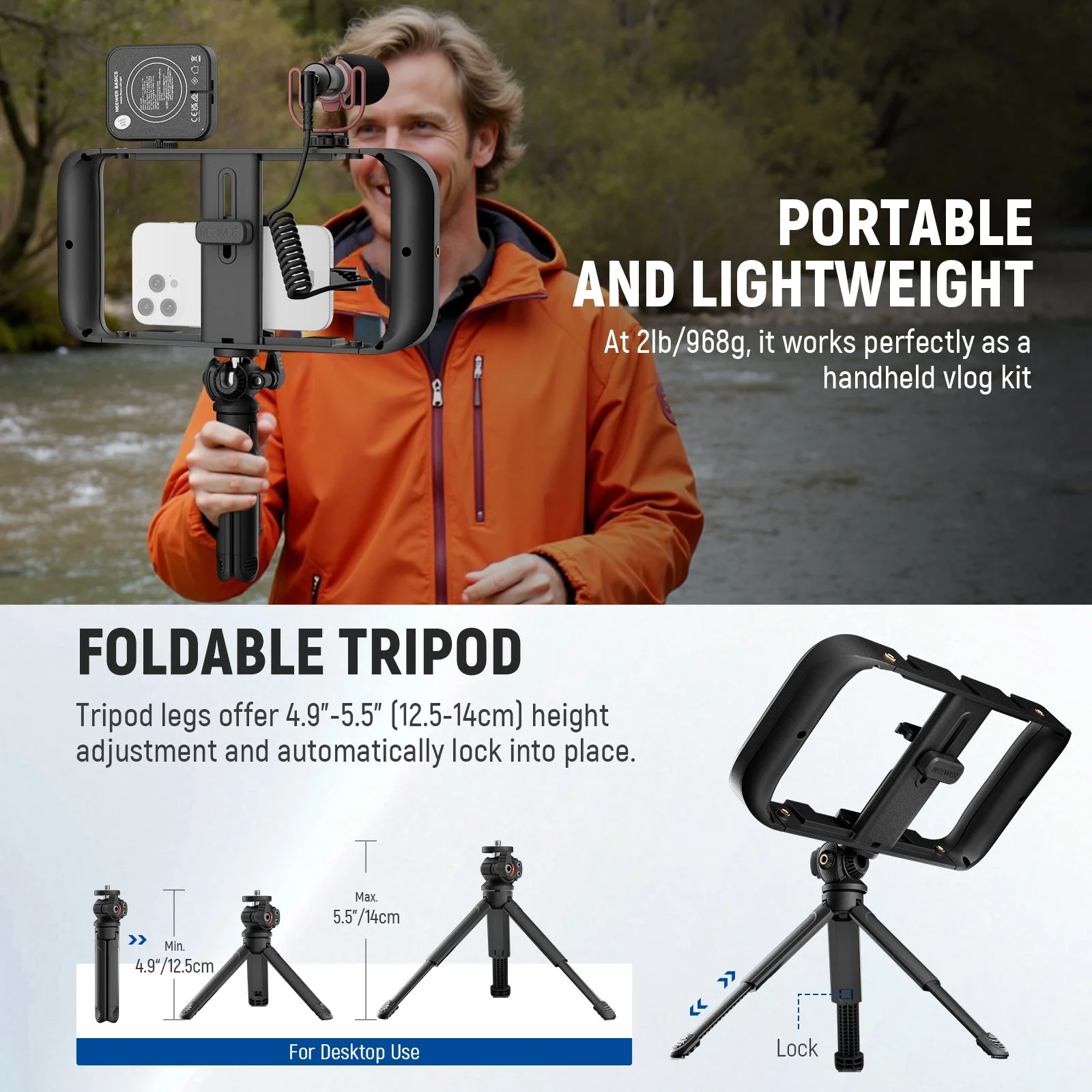 NEEWER BASICS PA055 Phone Cage Vlogging Kit with Bi-Color Light/Mic/Tripod - Image 7