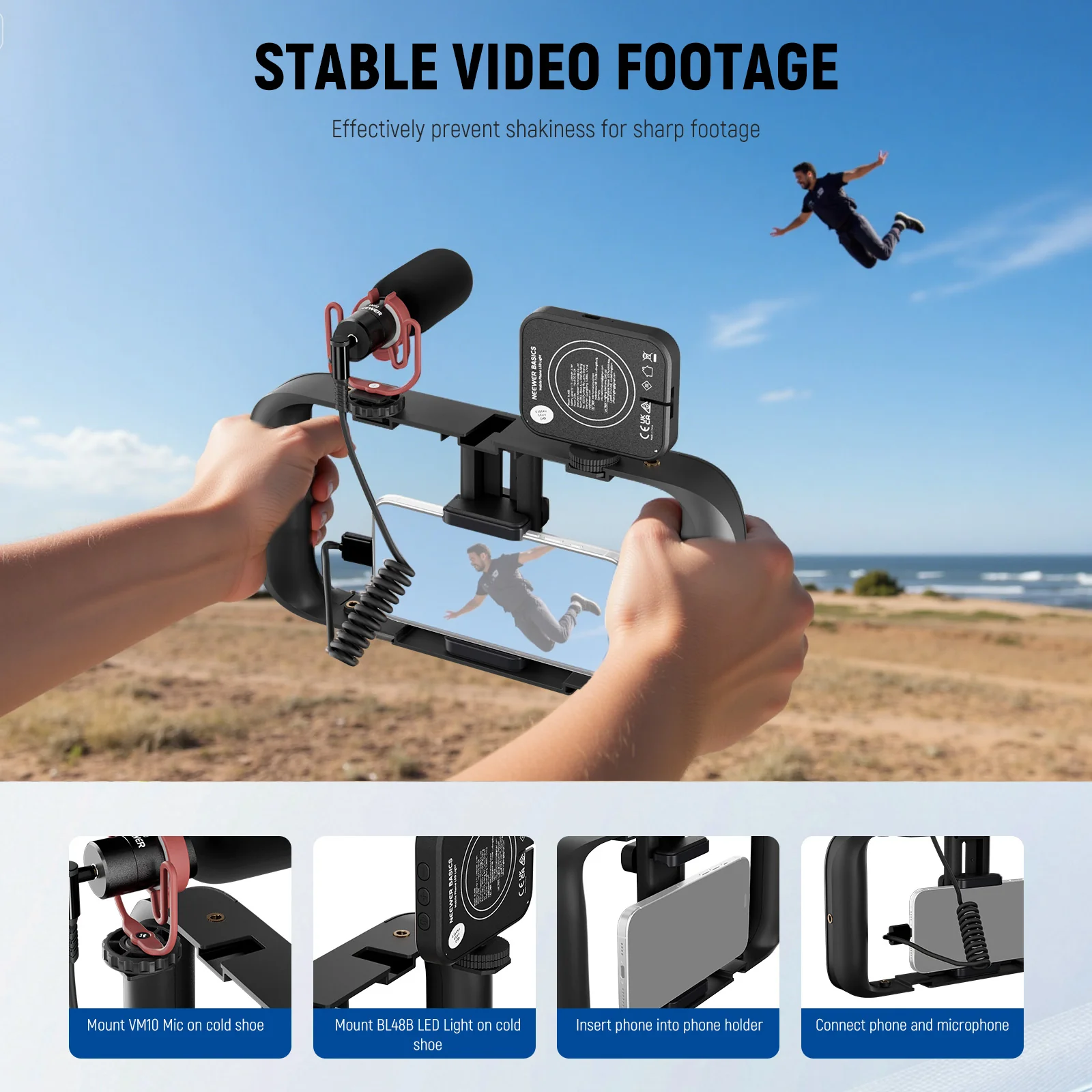 NEEWER BASICS PA055 Phone Cage Vlogging Kit with Bi-Color Light/Mic/Tripod - Image 8