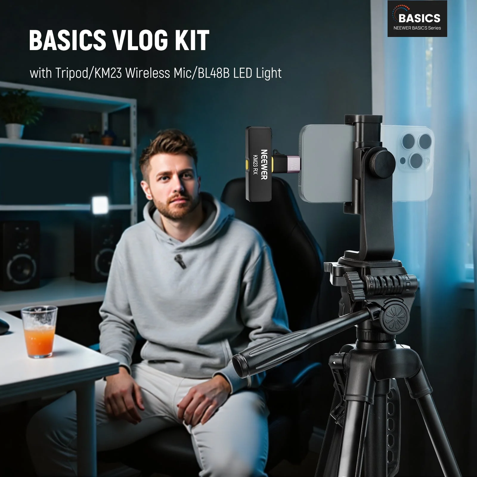 NEEWER BASICS PA056 Phone Tripod Vlogging Kit with RGB Light & Wireless Mic - Image 2