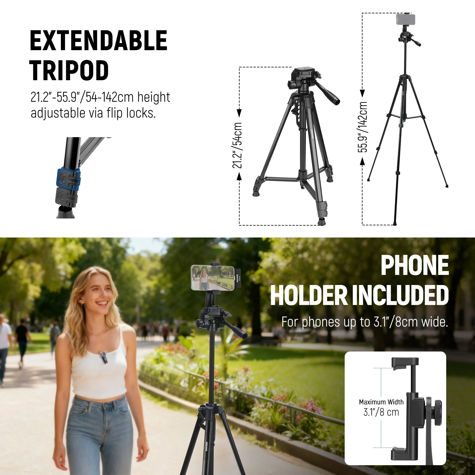 NEEWER BASICS PA056 Phone Tripod Vlogging Kit with RGB Light & Wireless Mic - Image 5