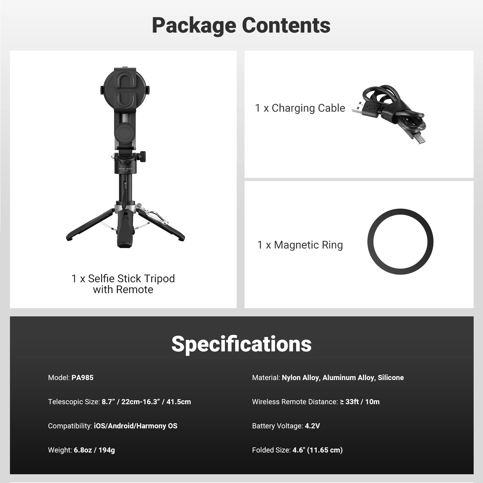 NEEWER BASICS PA985 Magnetic Selfie Stick Tripod - Image 8