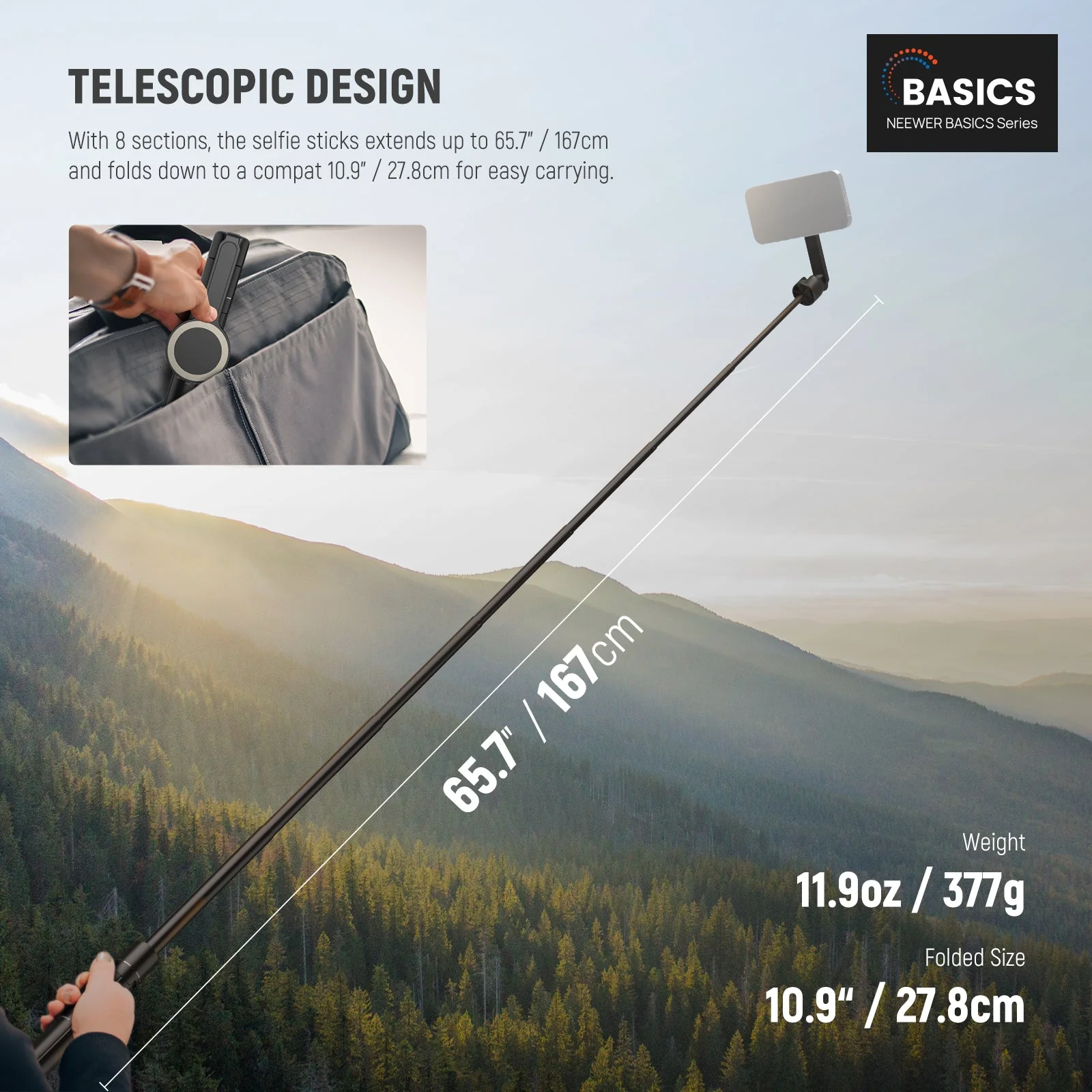 NEEWER BASICS PA989 65.7" Magnetic Selfie Stick Tripod - Image 2
