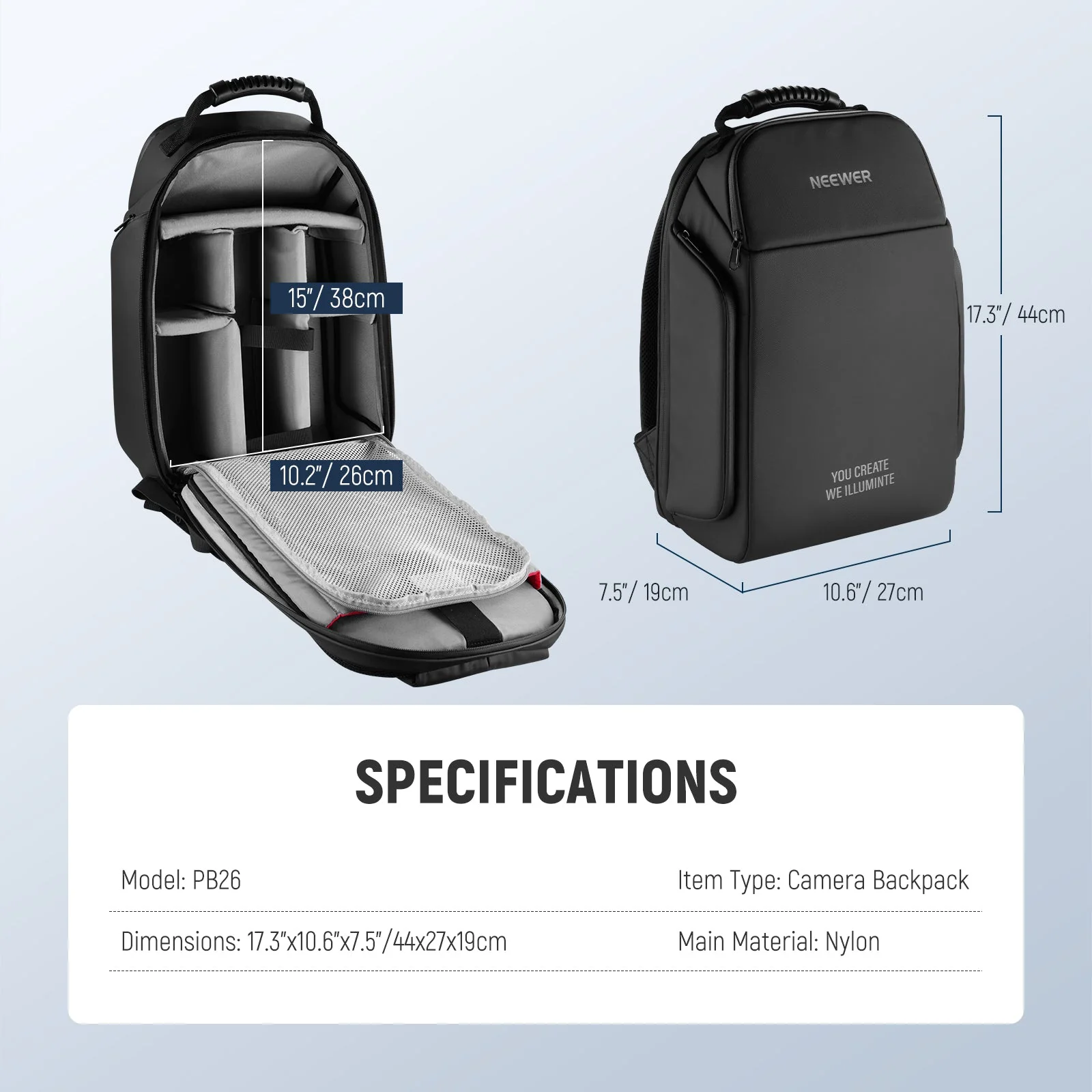 NEEWER BASICS PB26 17.3"x10.6"x7.5" Camera Backpack - Image 9