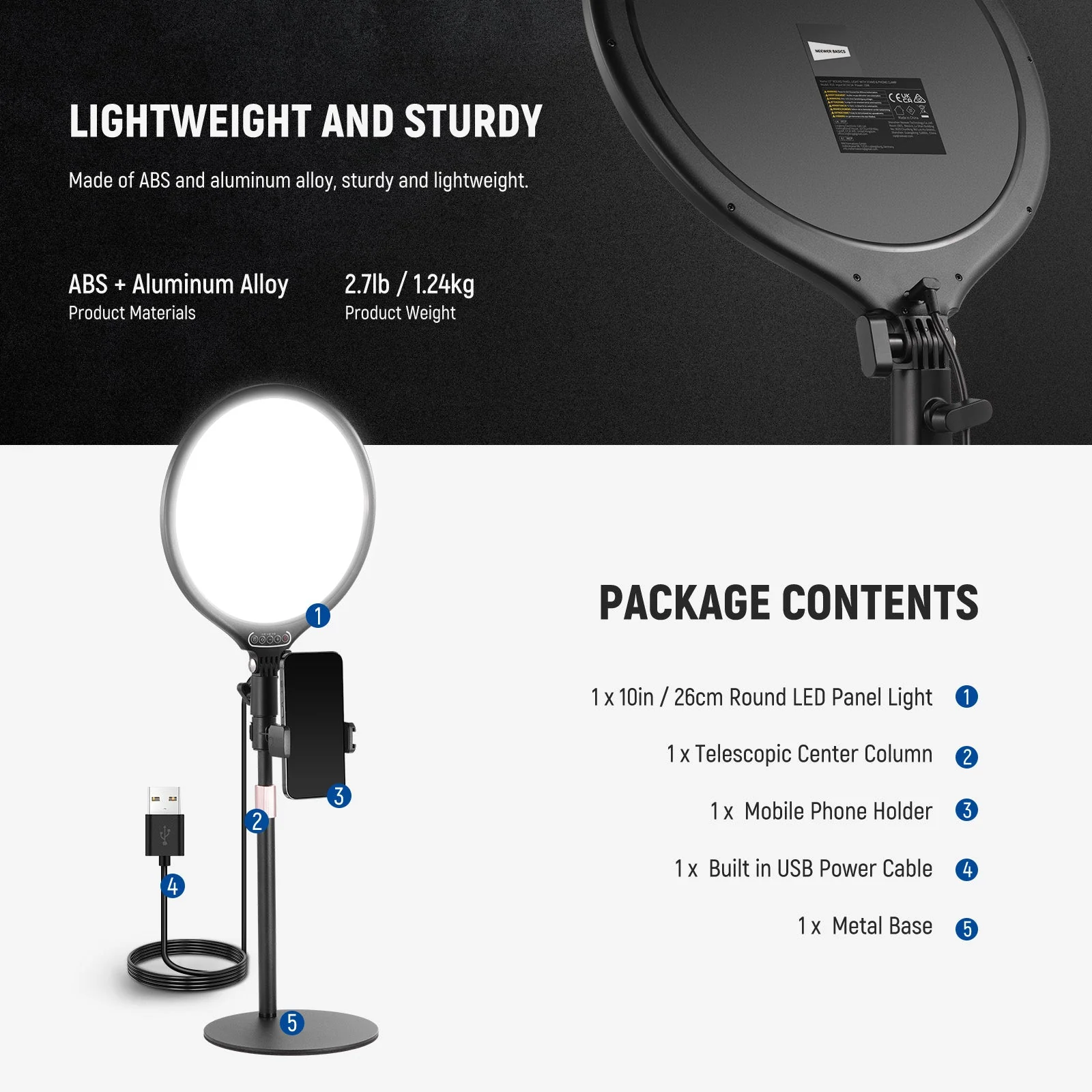 NEEWER BASICS R10 10.5" Desktop Ring Light - Image 8