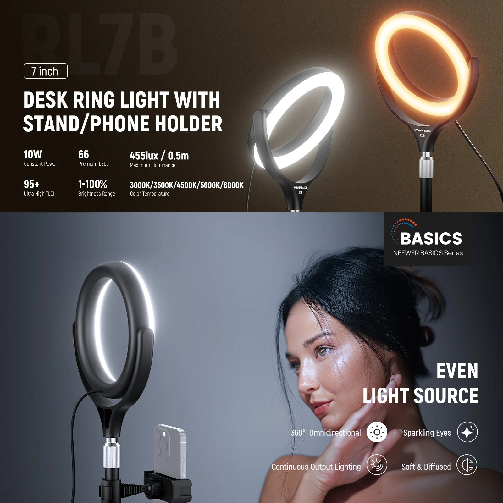 NEEWER BASICS RL7B 7" Desk Ring Light - Image 2
