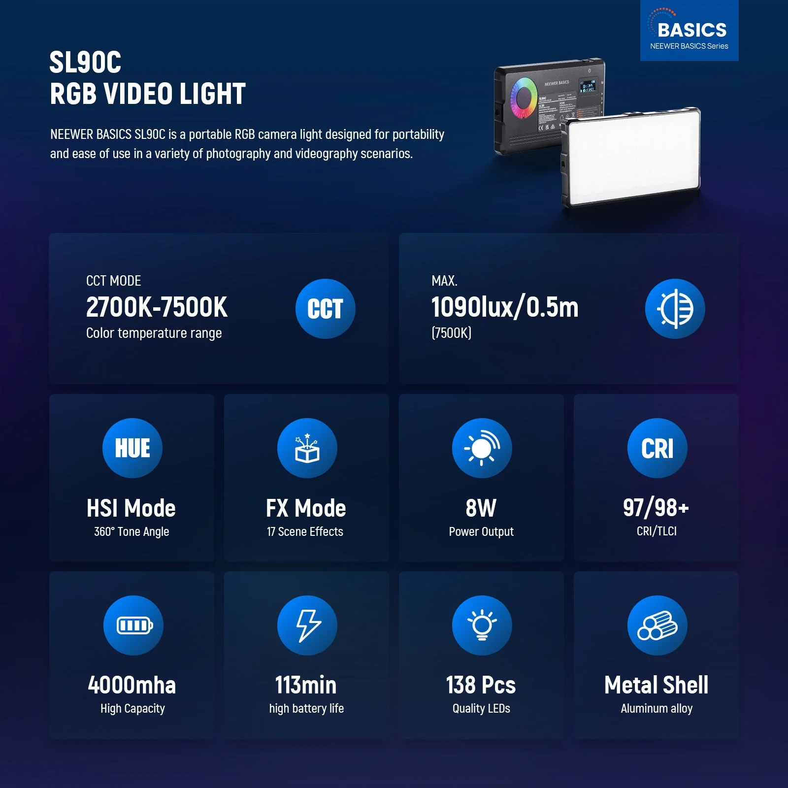NEEWER BASICS SL90C RGB Video Light Kit - Image 2