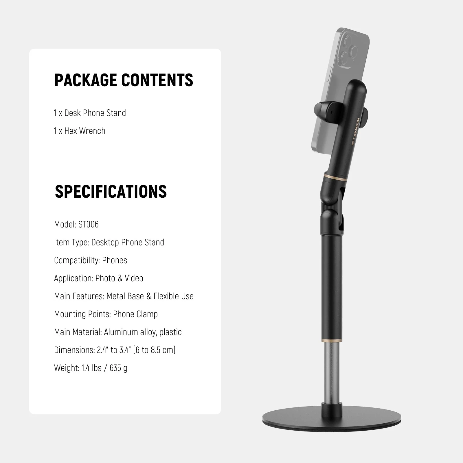 NEEWER BASICS ST006 Adjustable Phone Holder Stand for Desk - Image 7