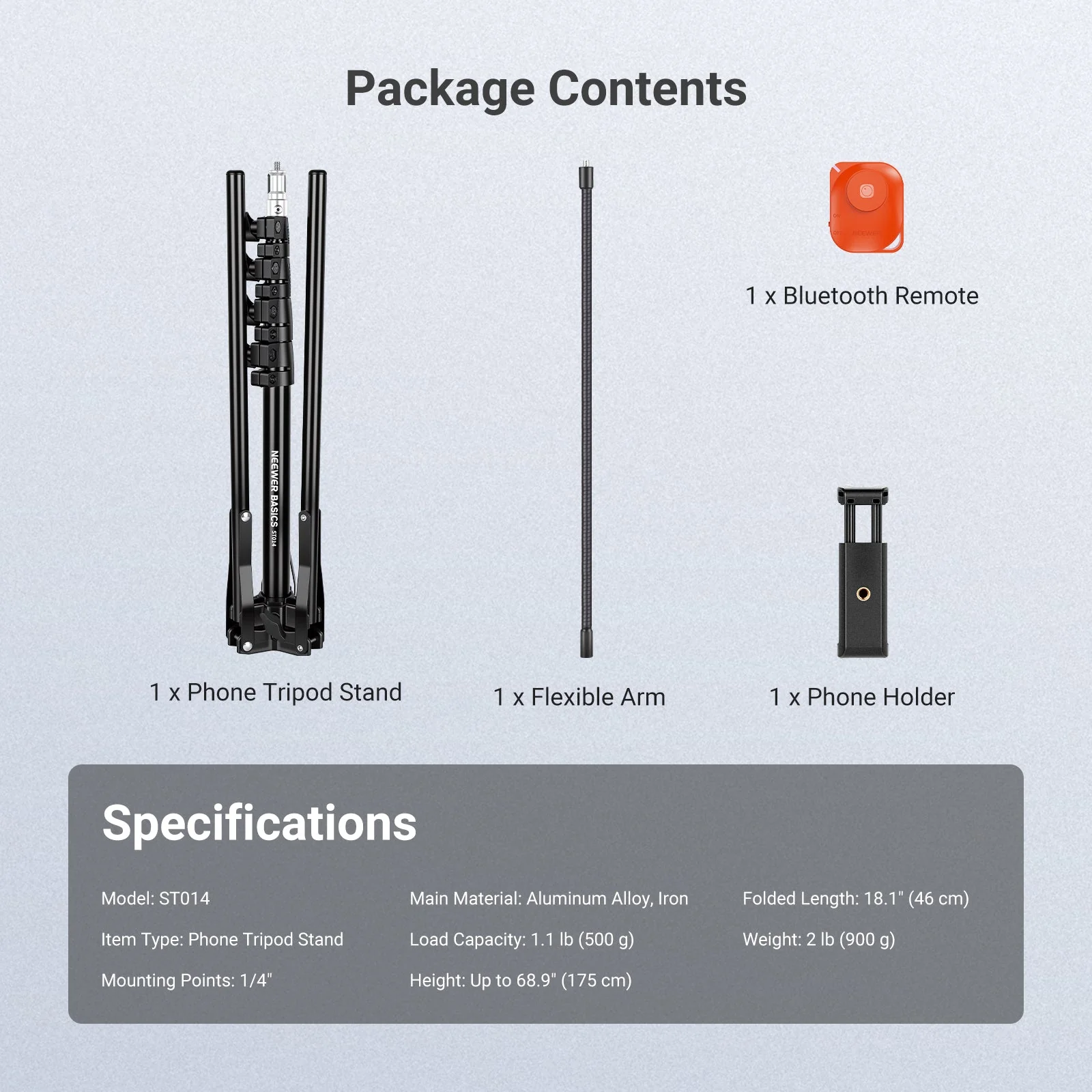 NEEWER BASICS ST014 175cm Phone Tripod Stand - Image 8
