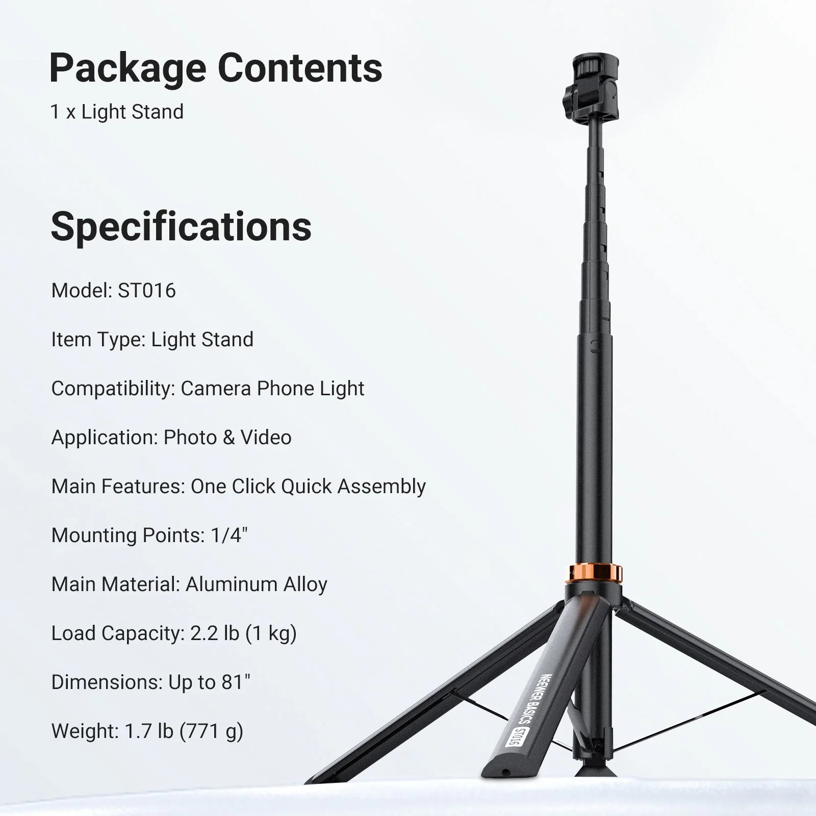 NEEWER BASICS ST016 One Touch Quick Assembly Light Stand - Image 8