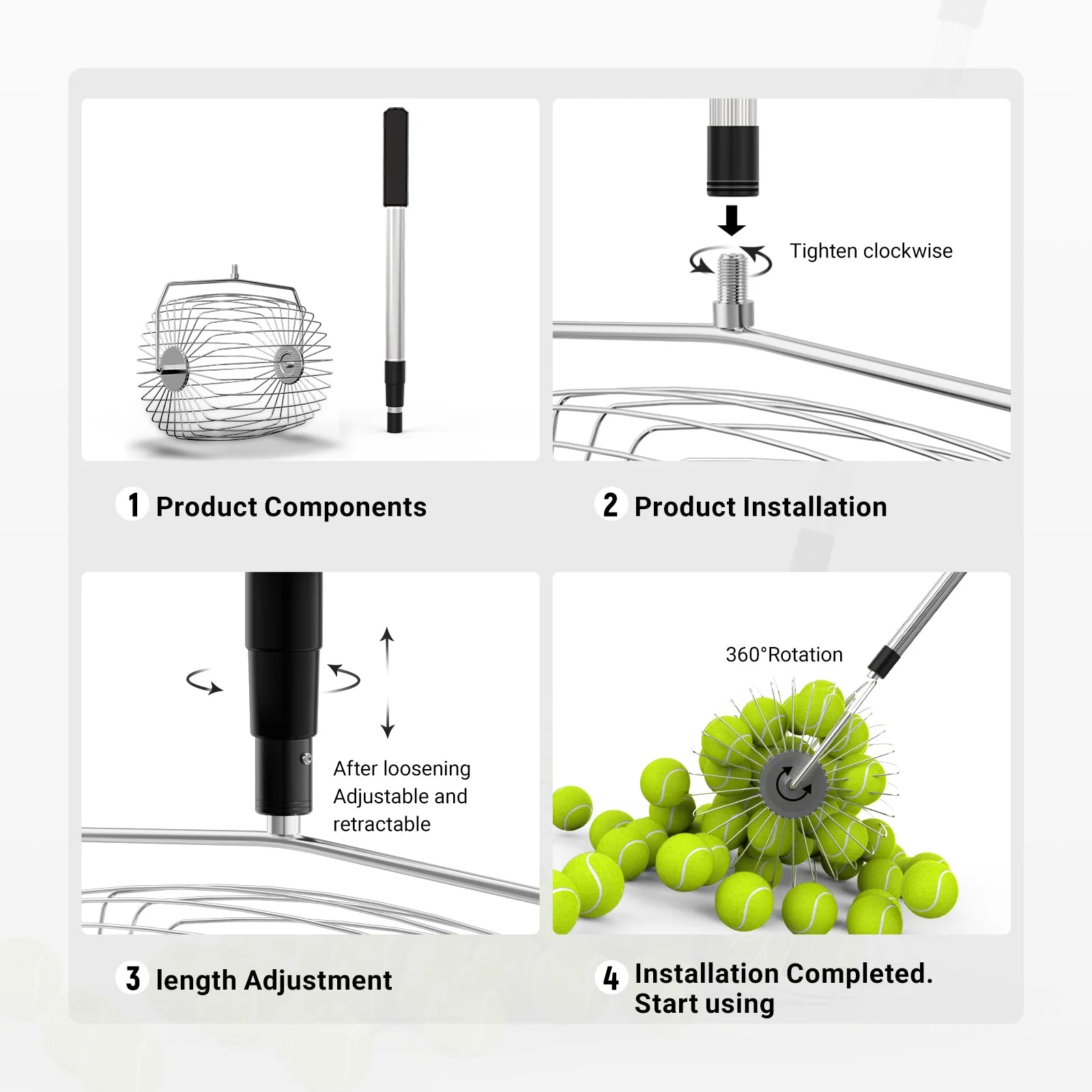 NEEWER BASICS TB05S Tennis Ball Pickleball Collector Roller - Image 6