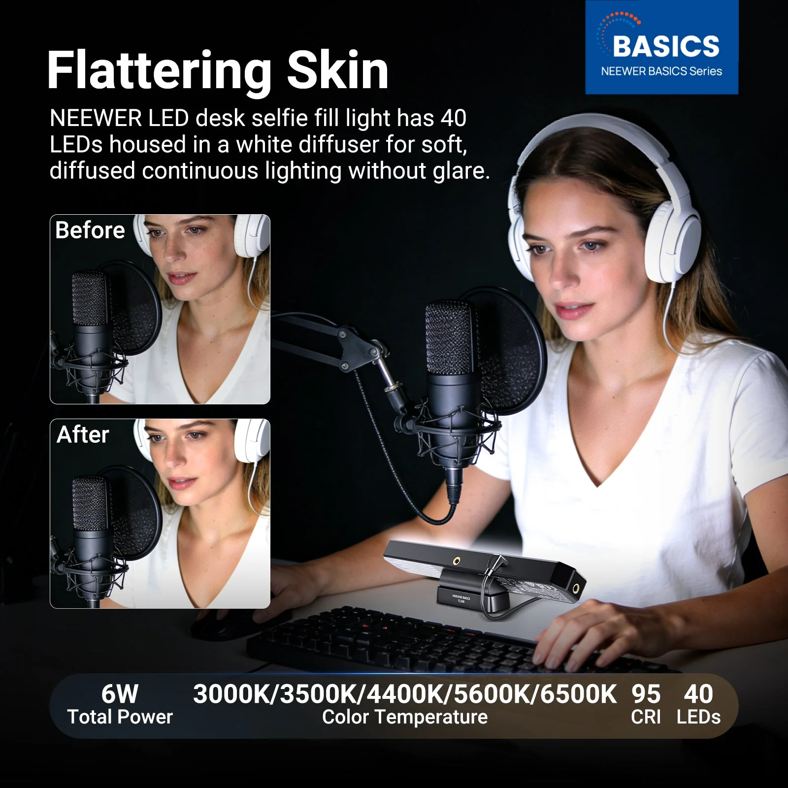 NEEWER BASICS TL30B Bi-Color LED Chin Fill Lighting - Image 2