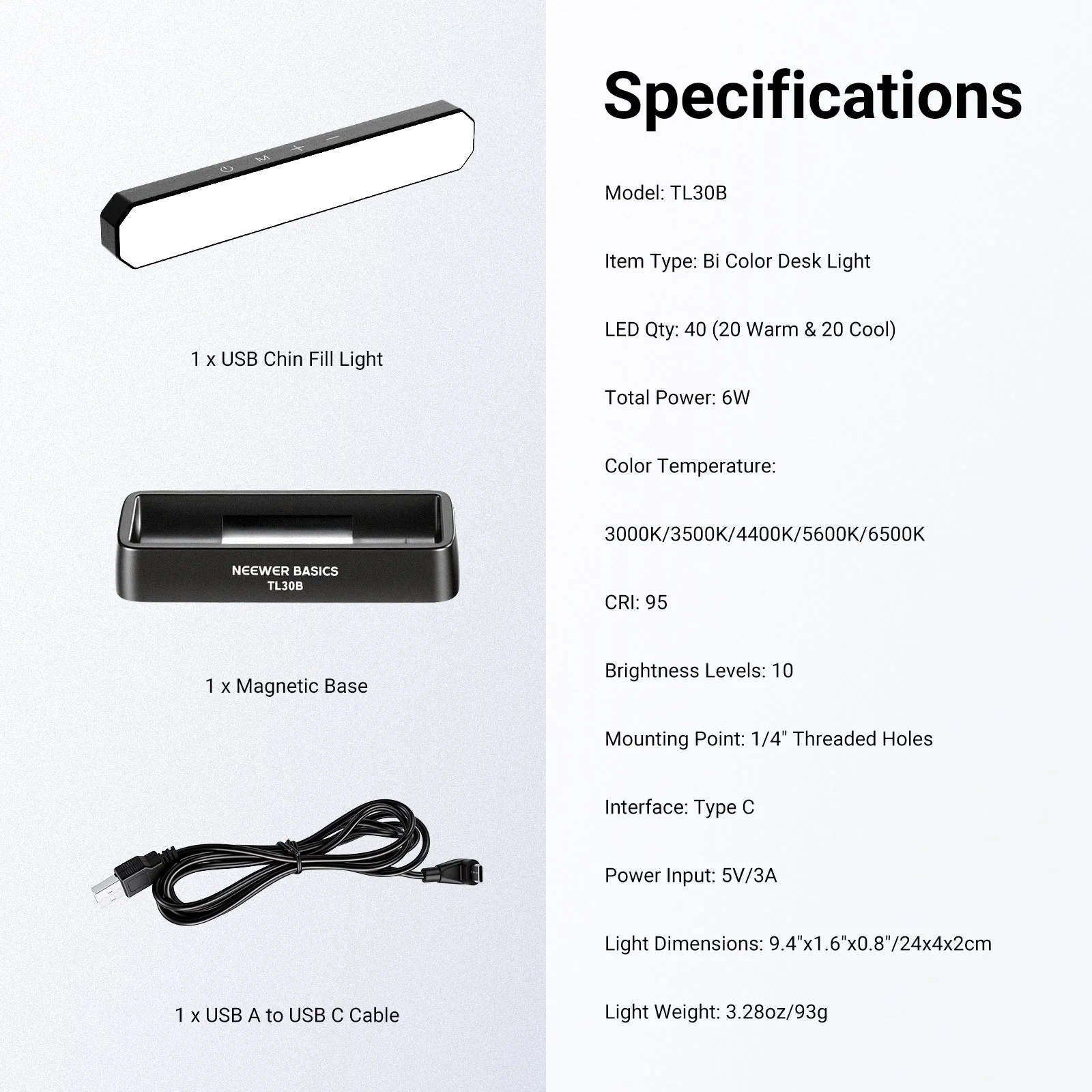 NEEWER BASICS TL30B Bi-Color LED Chin Fill Lighting - Image 8