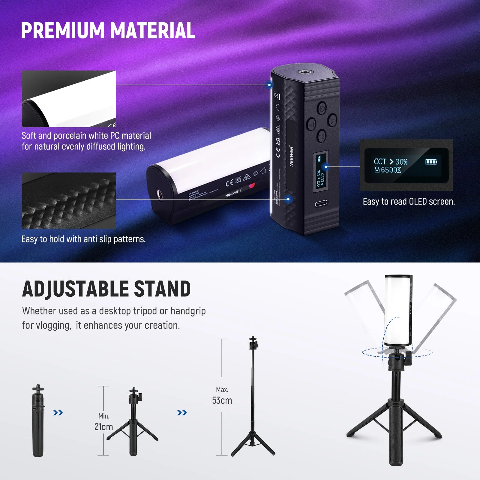 NEEWER BASICS TL96RGB Magnetic Handheld Light Wand with Desk Tripod - Image 7