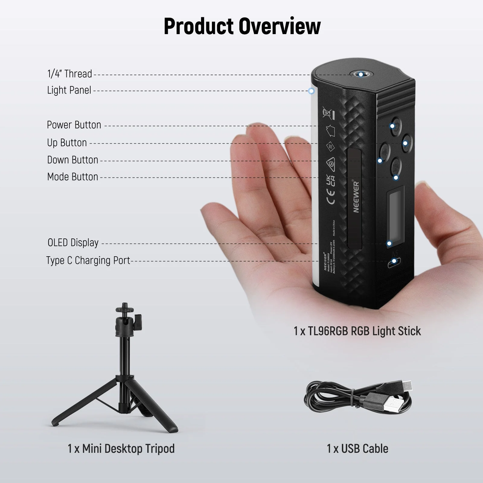 NEEWER BASICS TL96RGB Magnetic Handheld Light Wand with Desk Tripod - Image 8