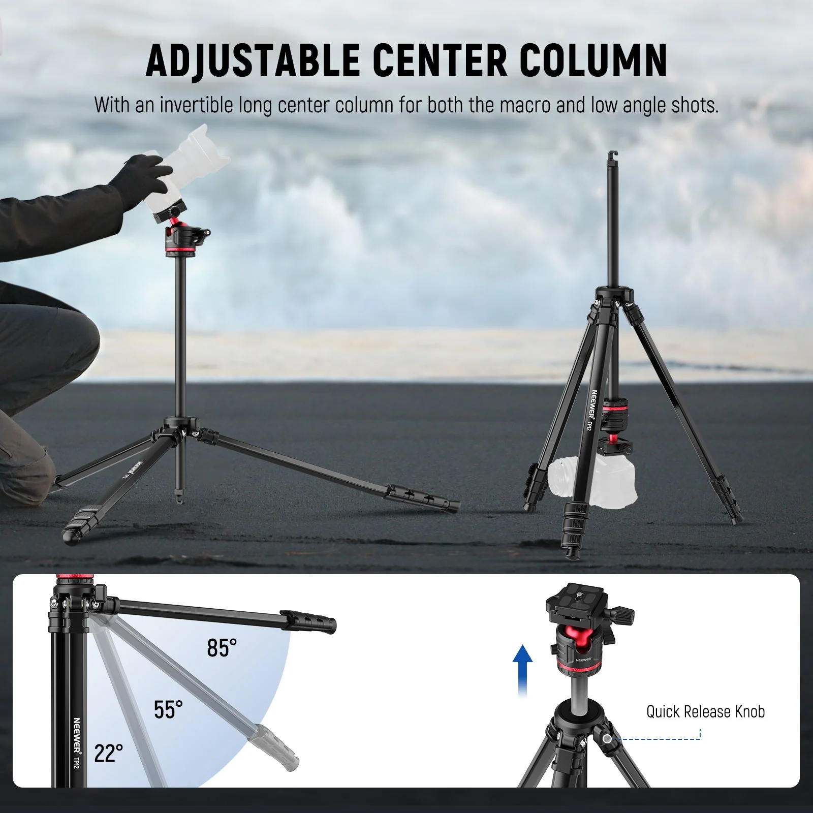 NEEWER BASICS TP12 66.5" Aluminum Alloy Travel Tripod - Image 3