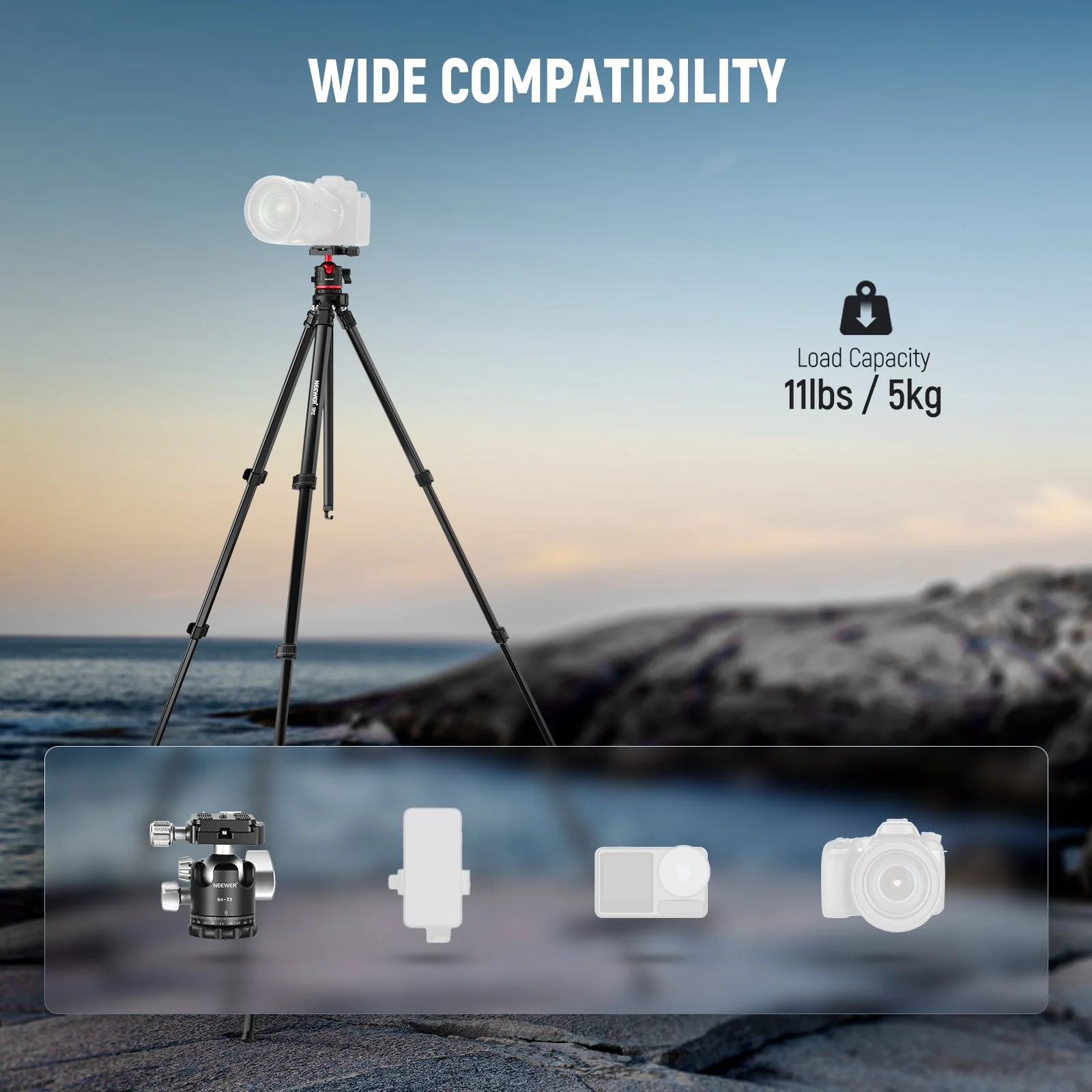 NEEWER BASICS TP12 66.5" Aluminum Alloy Travel Tripod - Image 7