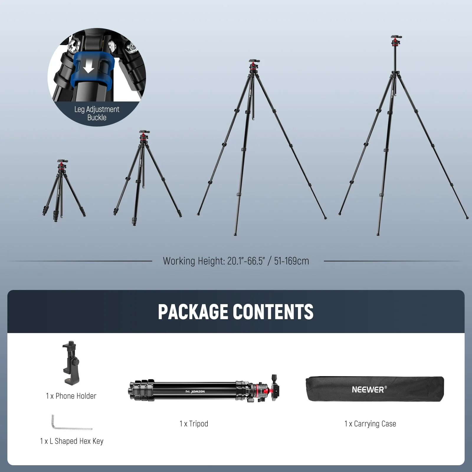 NEEWER BASICS TP12 66.5" Aluminum Alloy Travel Tripod - Image 8