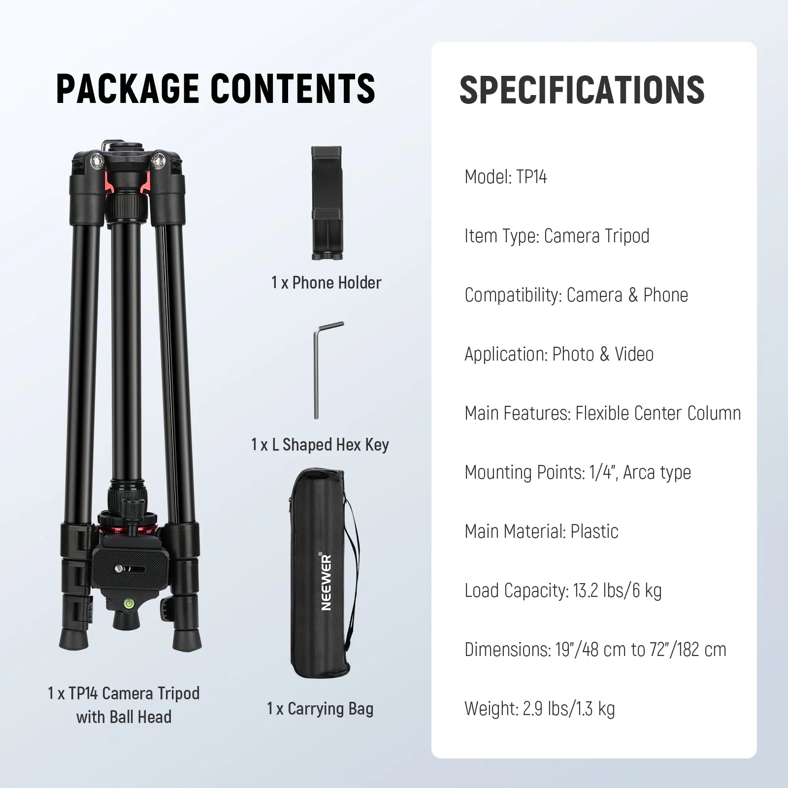 NEEWER BASICS TP14 72" Travel Tripod - Image 9