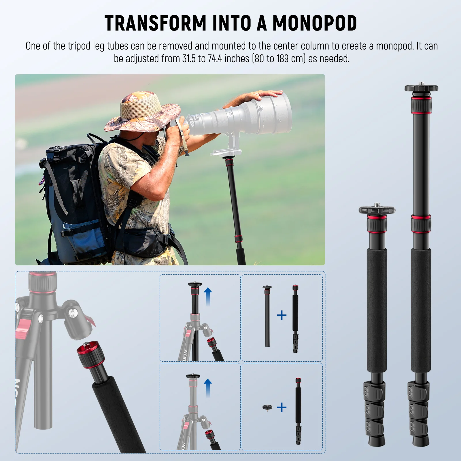 NEEWER BASICS TP15 71" Camera Tripod Monopod - Image 15