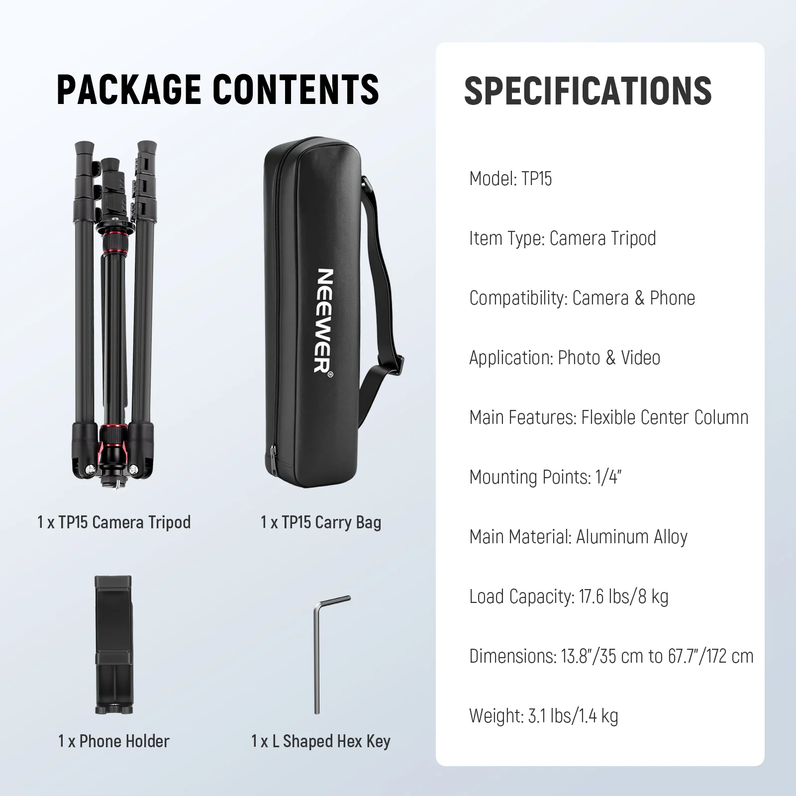 NEEWER BASICS TP15 71" Camera Tripod Monopod - Image 18