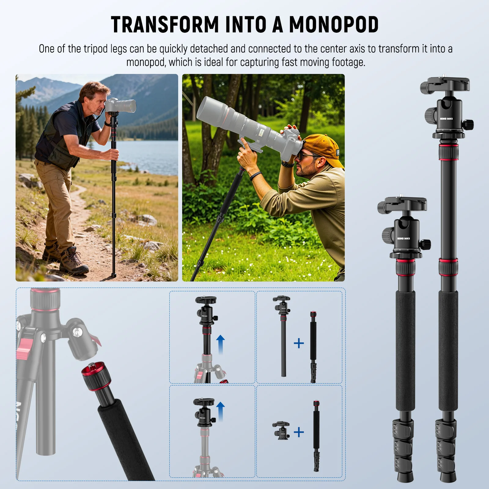 NEEWER BASICS TP15 71" Camera Tripod Monopod - Image 6