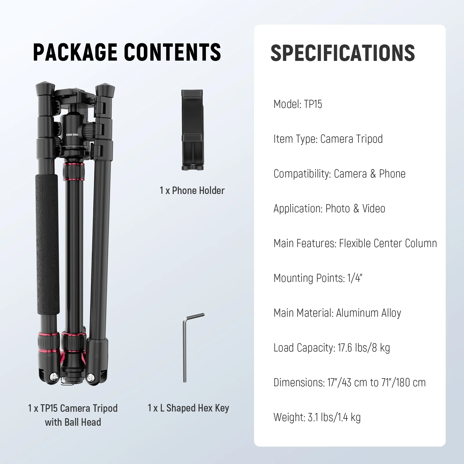NEEWER BASICS TP15 71" Camera Tripod Monopod - Image 9
