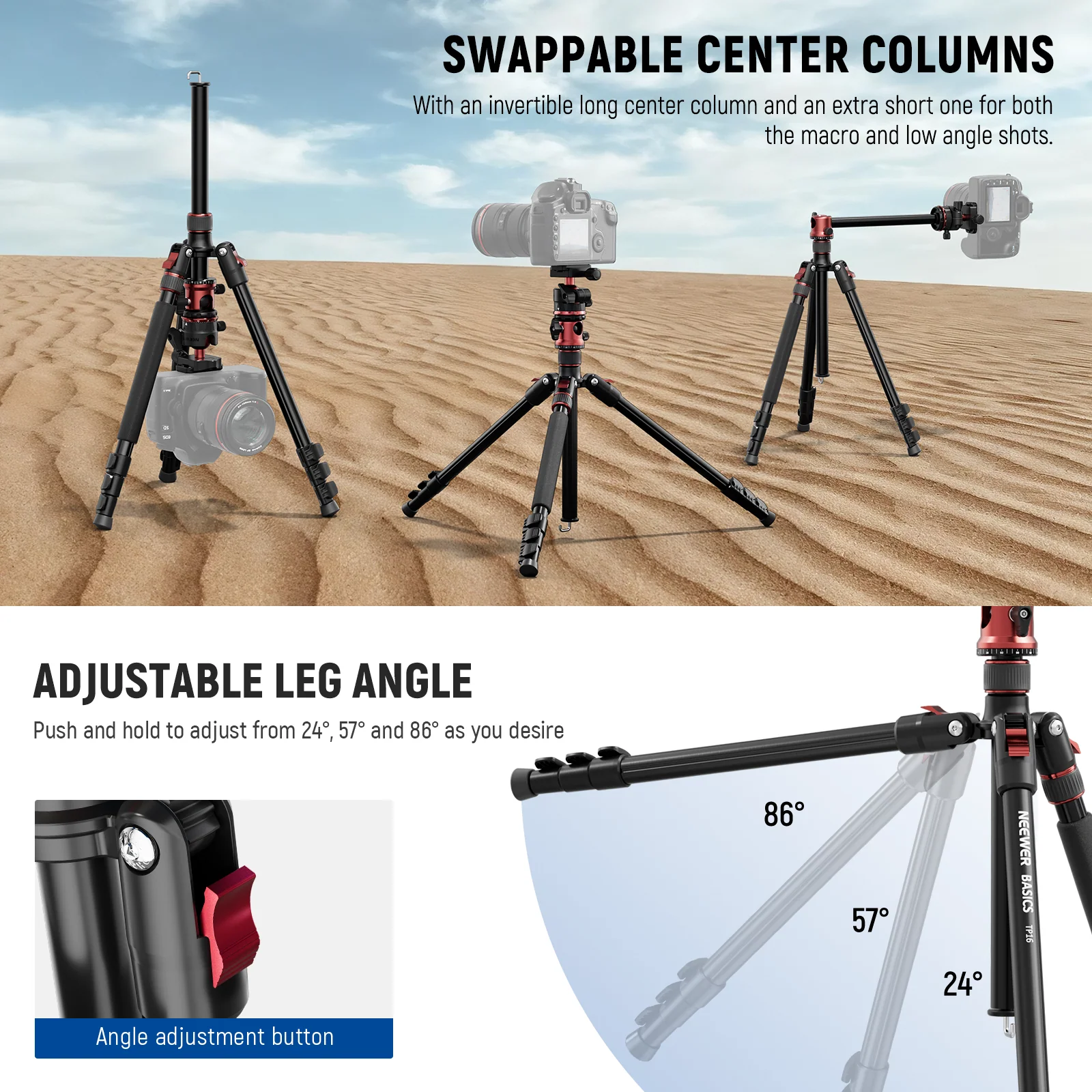 NEEWER BASICS TP16 70.9"/180cm Camera Tripod Monopod - Image 3