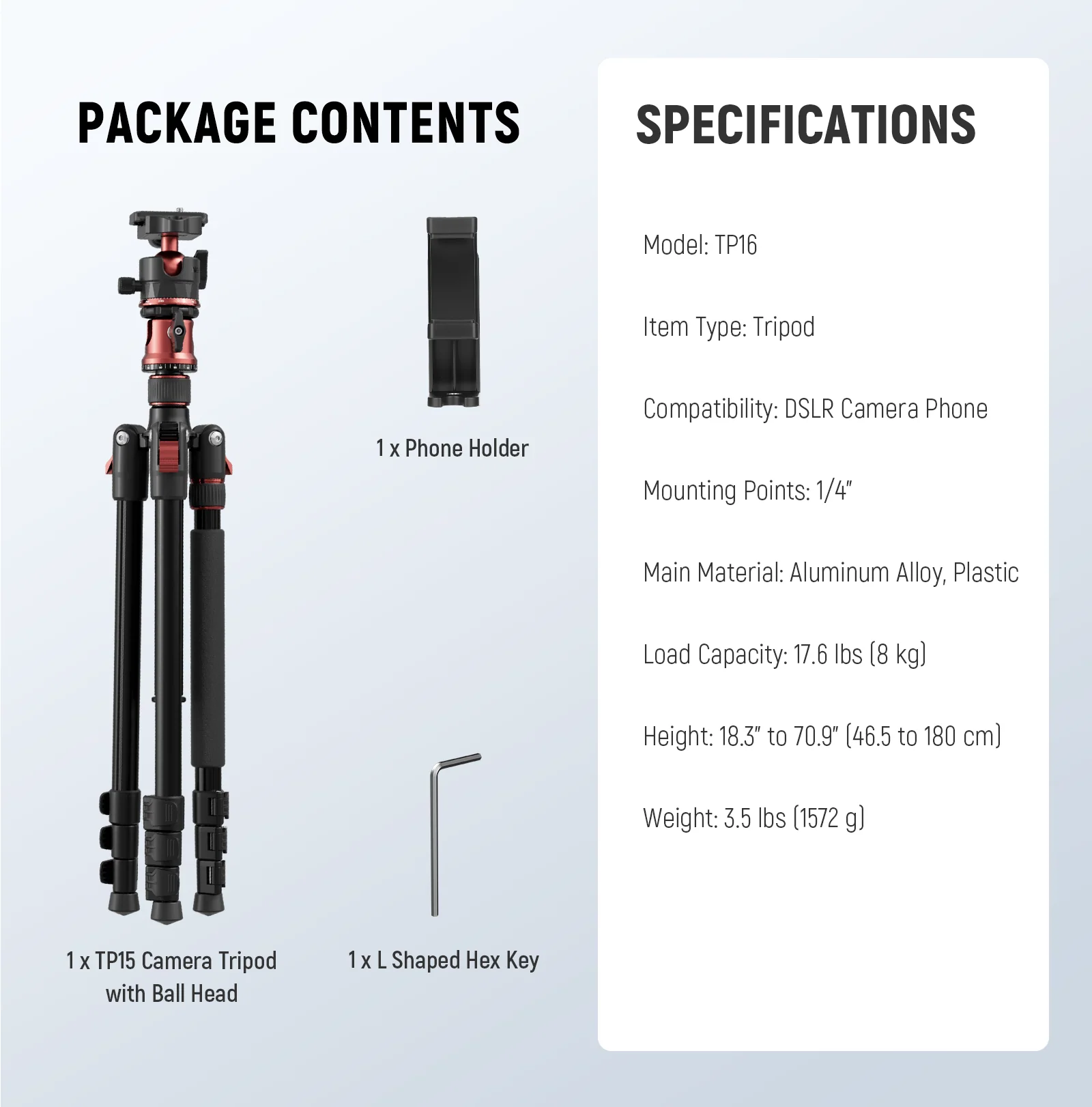 NEEWER BASICS TP16 70.9"/180cm Camera Tripod Monopod - Image 7