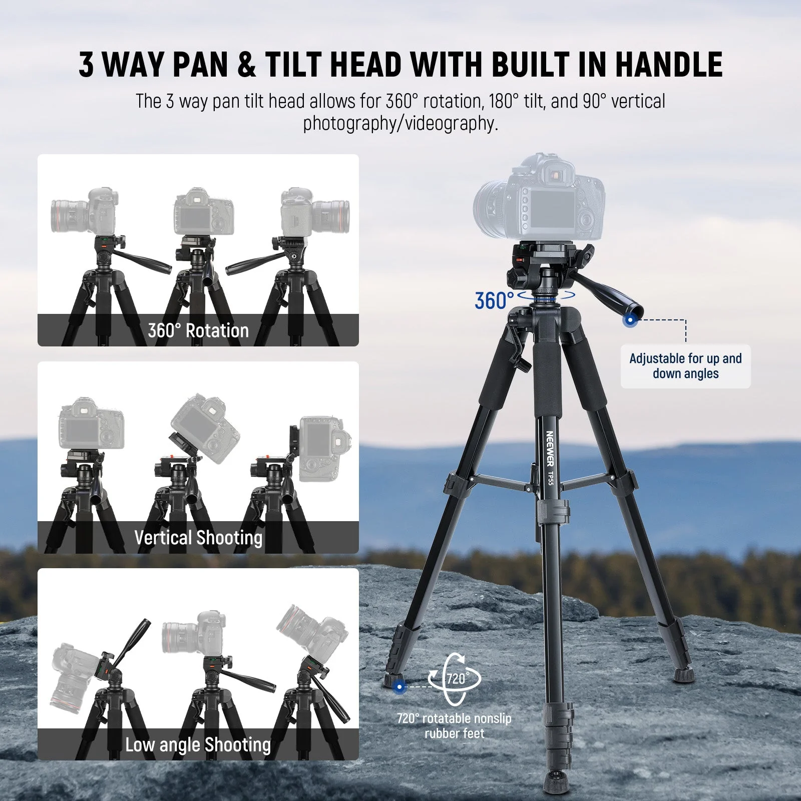 NEEWER BASICS TP55 71" Camera Tripod - Image 3