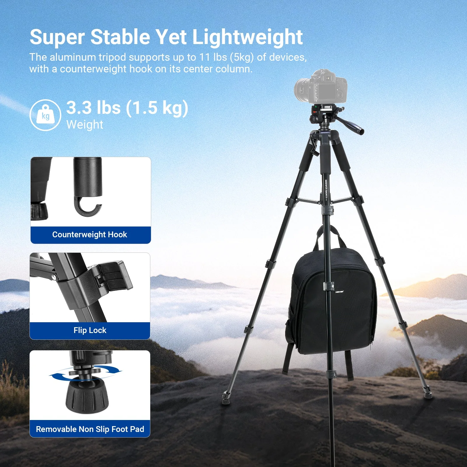 NEEWER BASICS TP56 74" Camera Tripod - Image 4