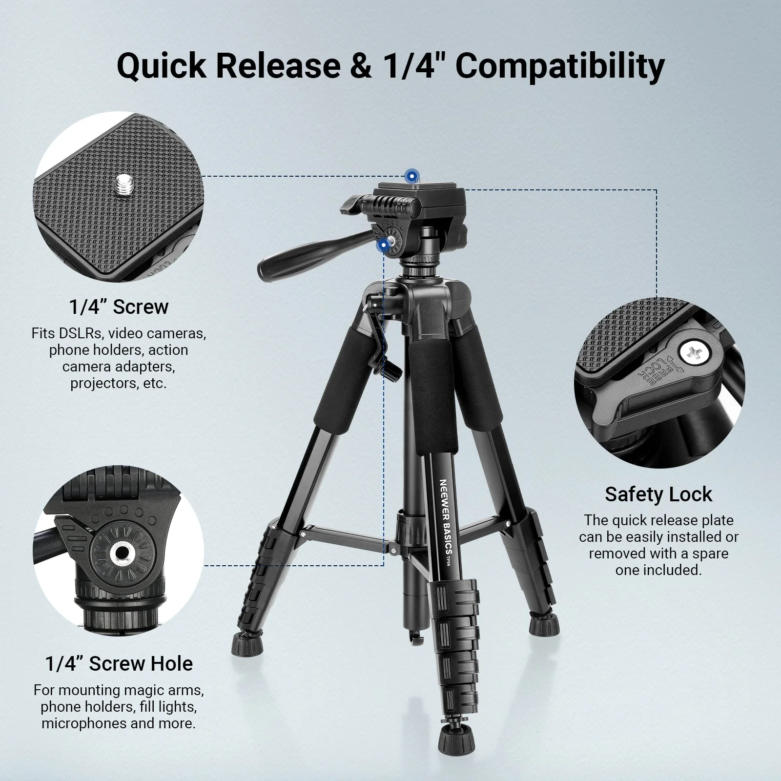 NEEWER BASICS TP56 74" Camera Tripod - Image 6
