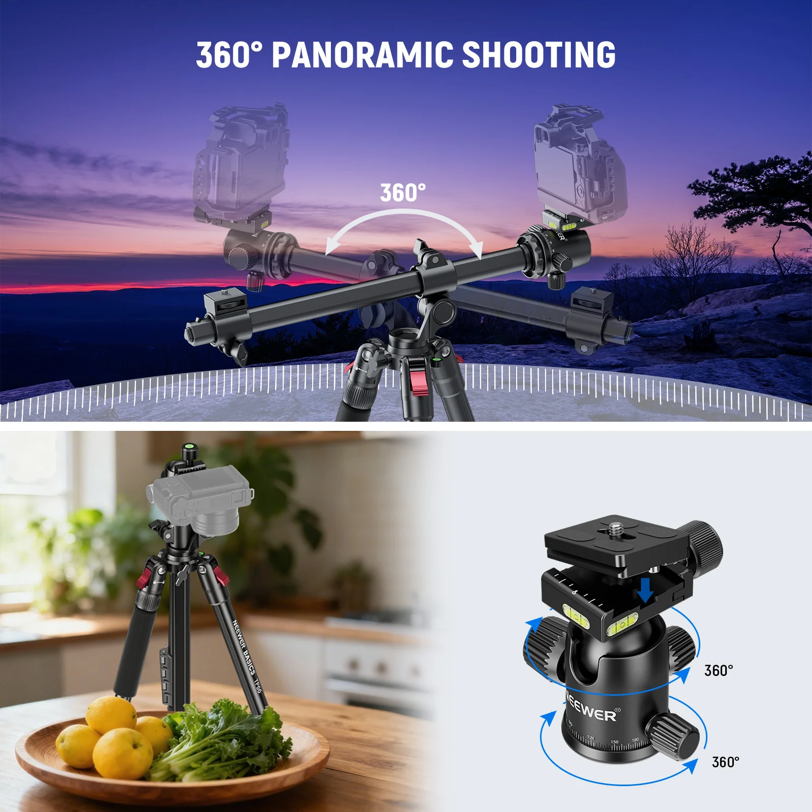 NEEWER BASICS TP66 64.5" Horizontal Overhead Tripod Monopod - Image 12