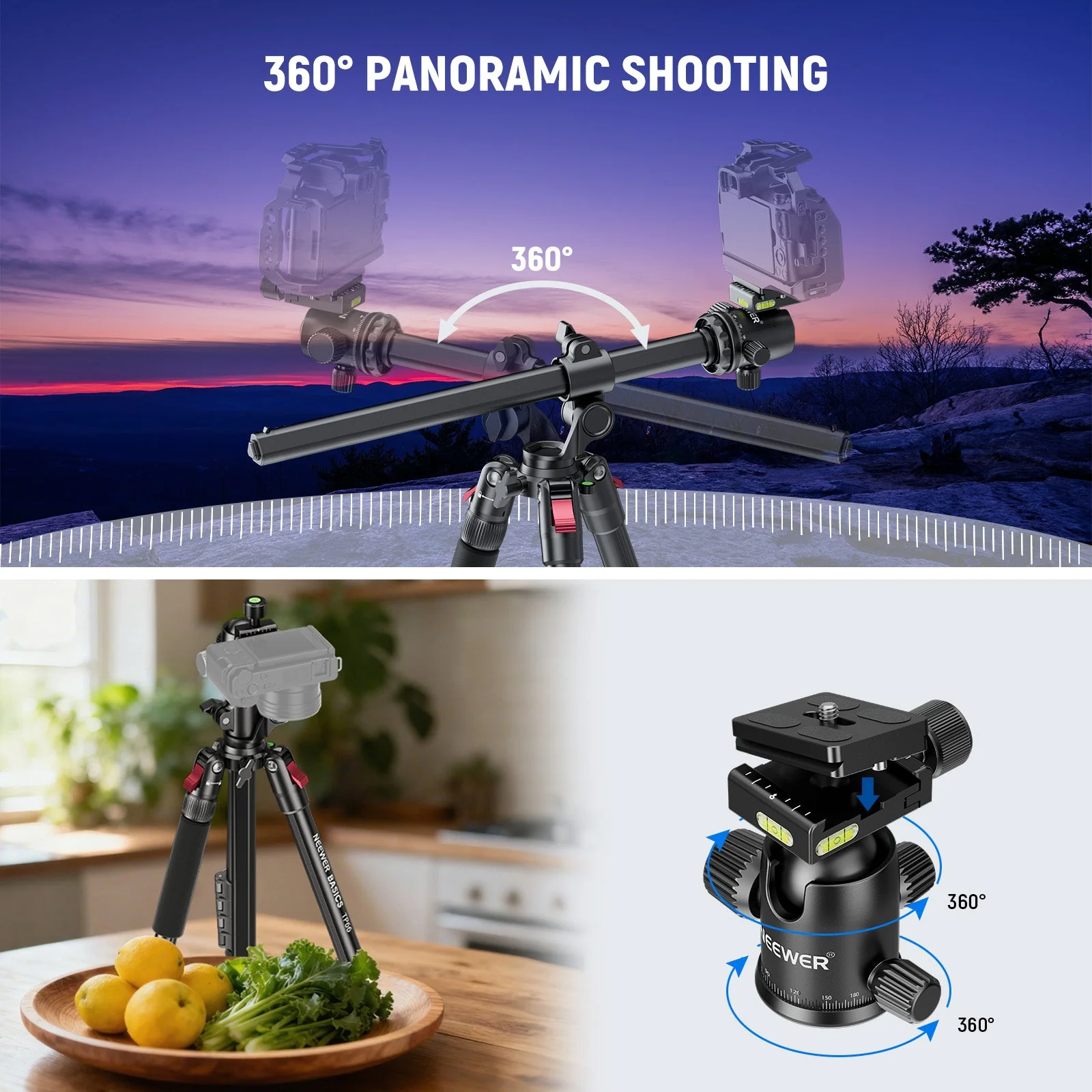 NEEWER BASICS TP66 64.5" Horizontal Overhead Tripod Monopod - Image 5