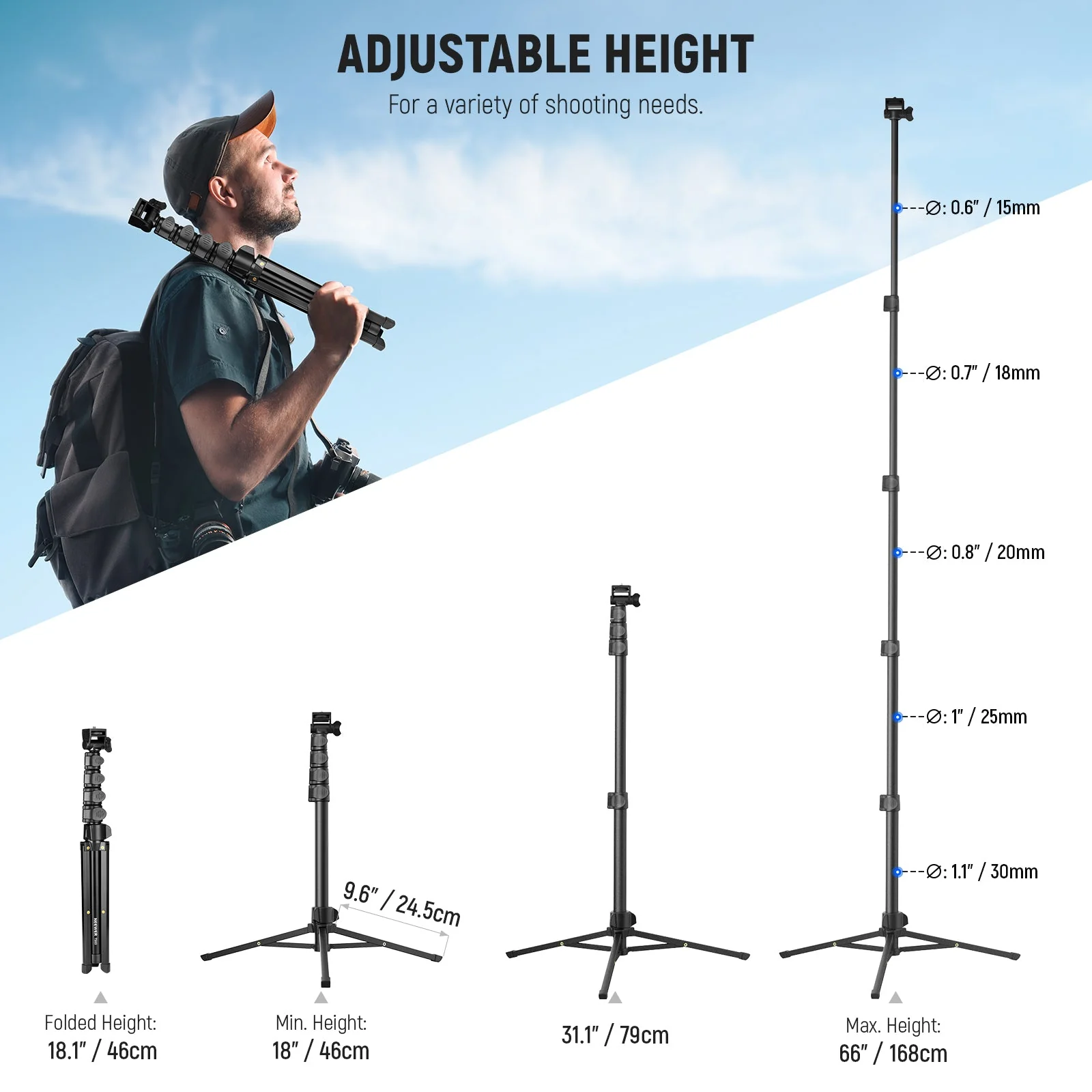 NEEWER BASICS TS03 66" Phone Tripod with Remote & Phone Holder - Image 2